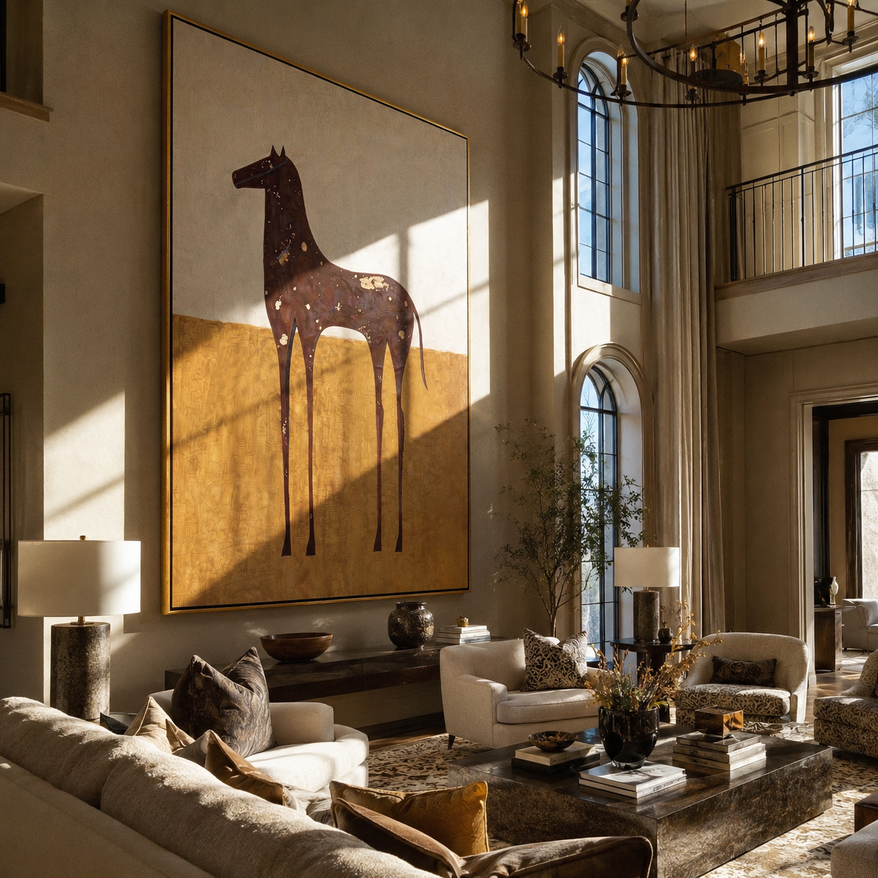 White Spots Drift Brown displayed in a layered residential setting