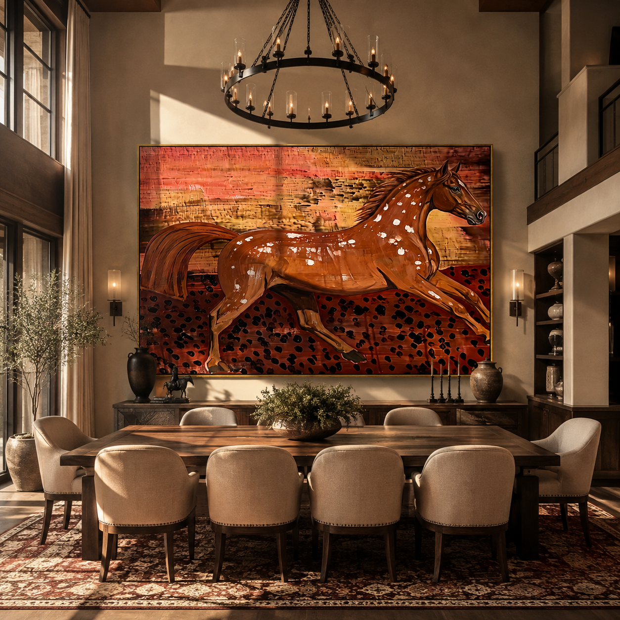 Chestnut Horse Breaks Dust presented as a colorful interior focal point