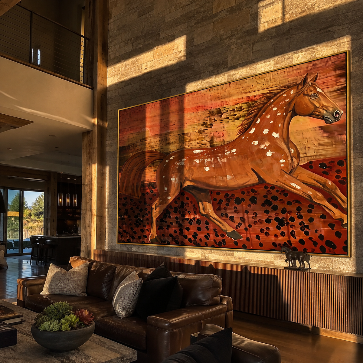 Chestnut Horse Breaks Dust displayed in a layered residential setting