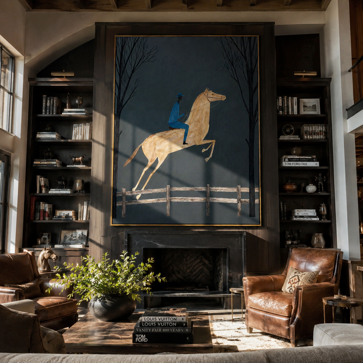 Blue Rider Clears Trees presented as a colorful interior focal point