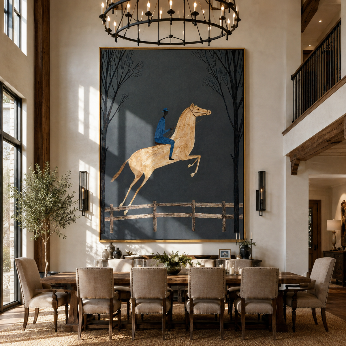 Blue Rider Clears Trees displayed in a layered residential setting