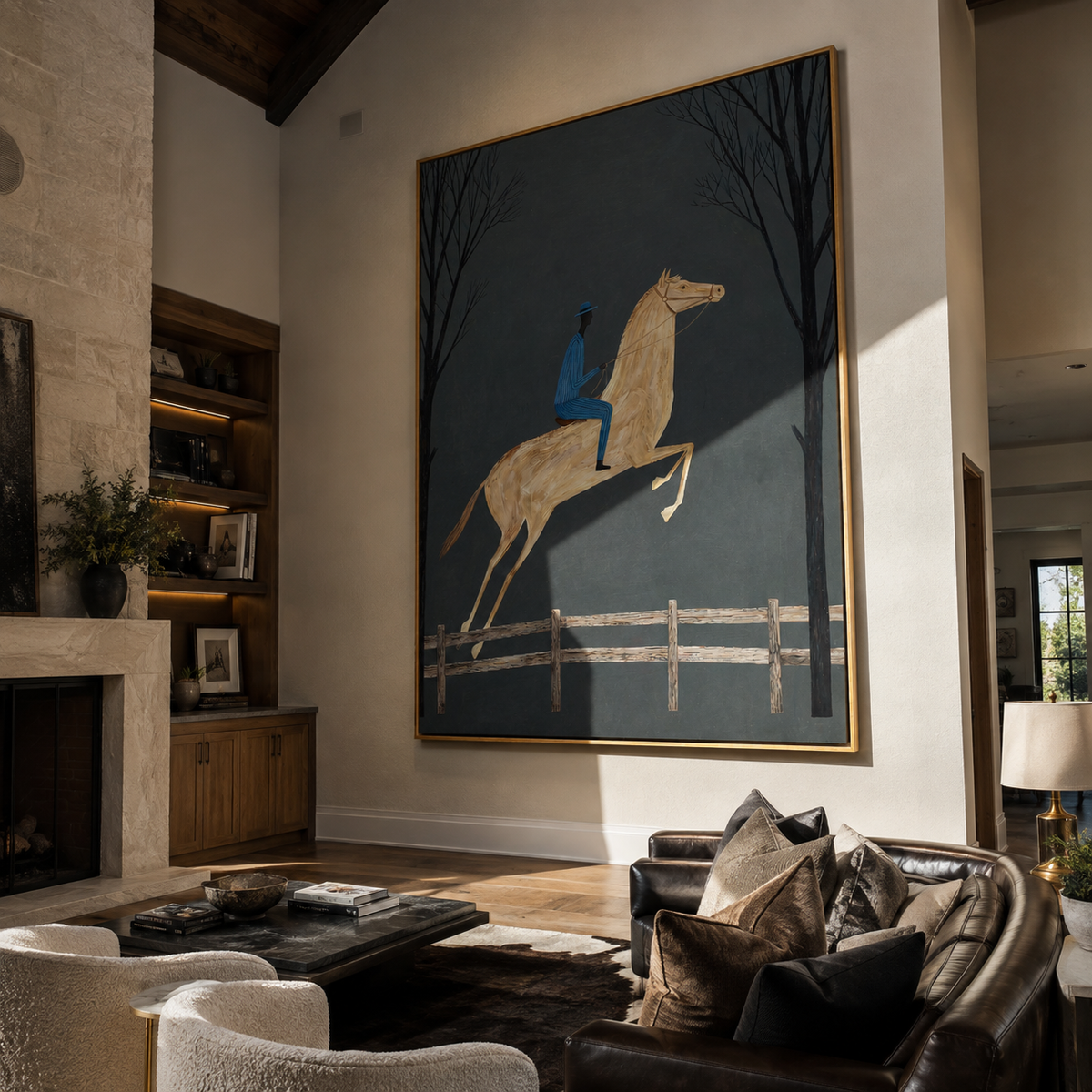 Blue Rider Clears Trees styled with wood, linen, and modern decor