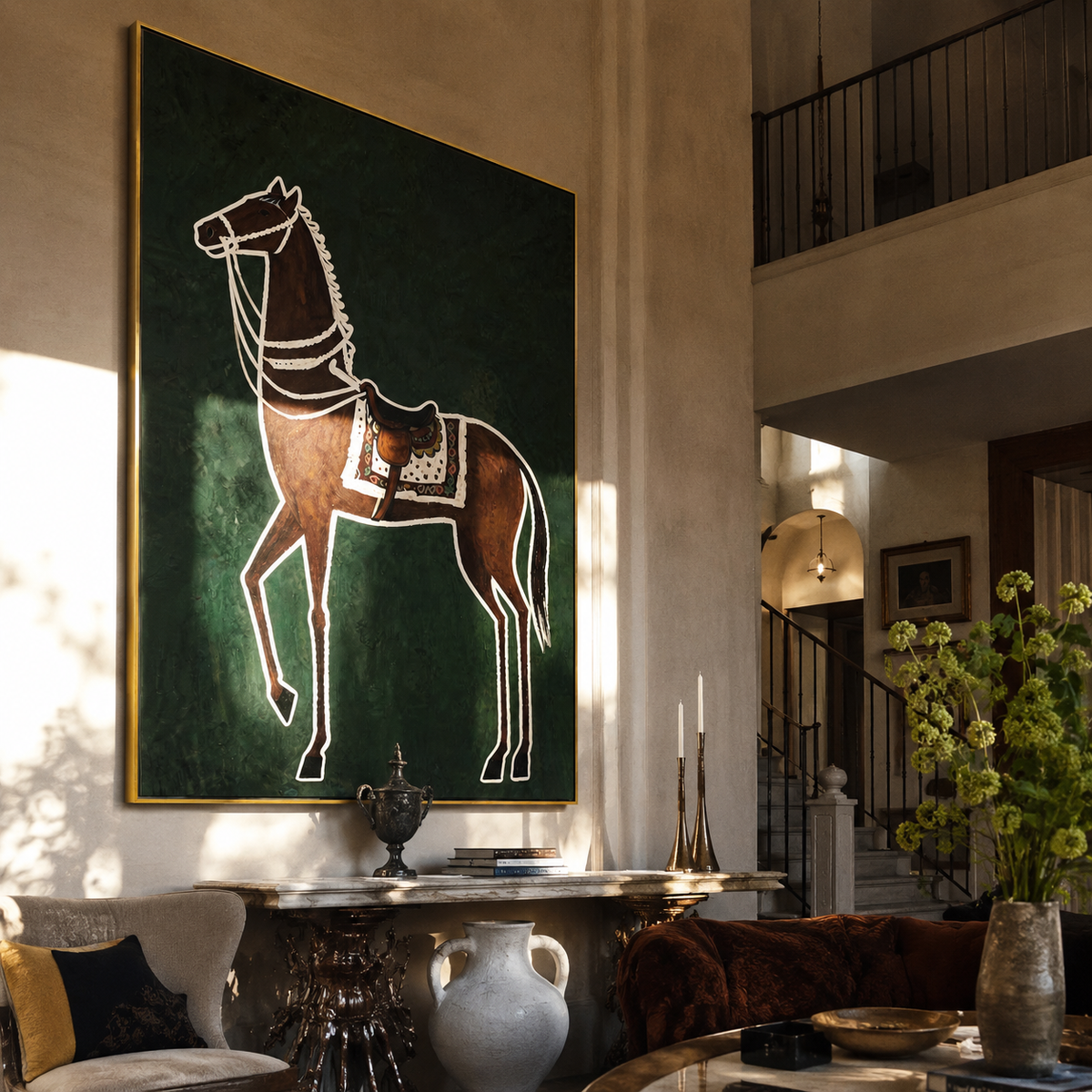 White Lines Hold Chestnut presented as a colorful interior focal point