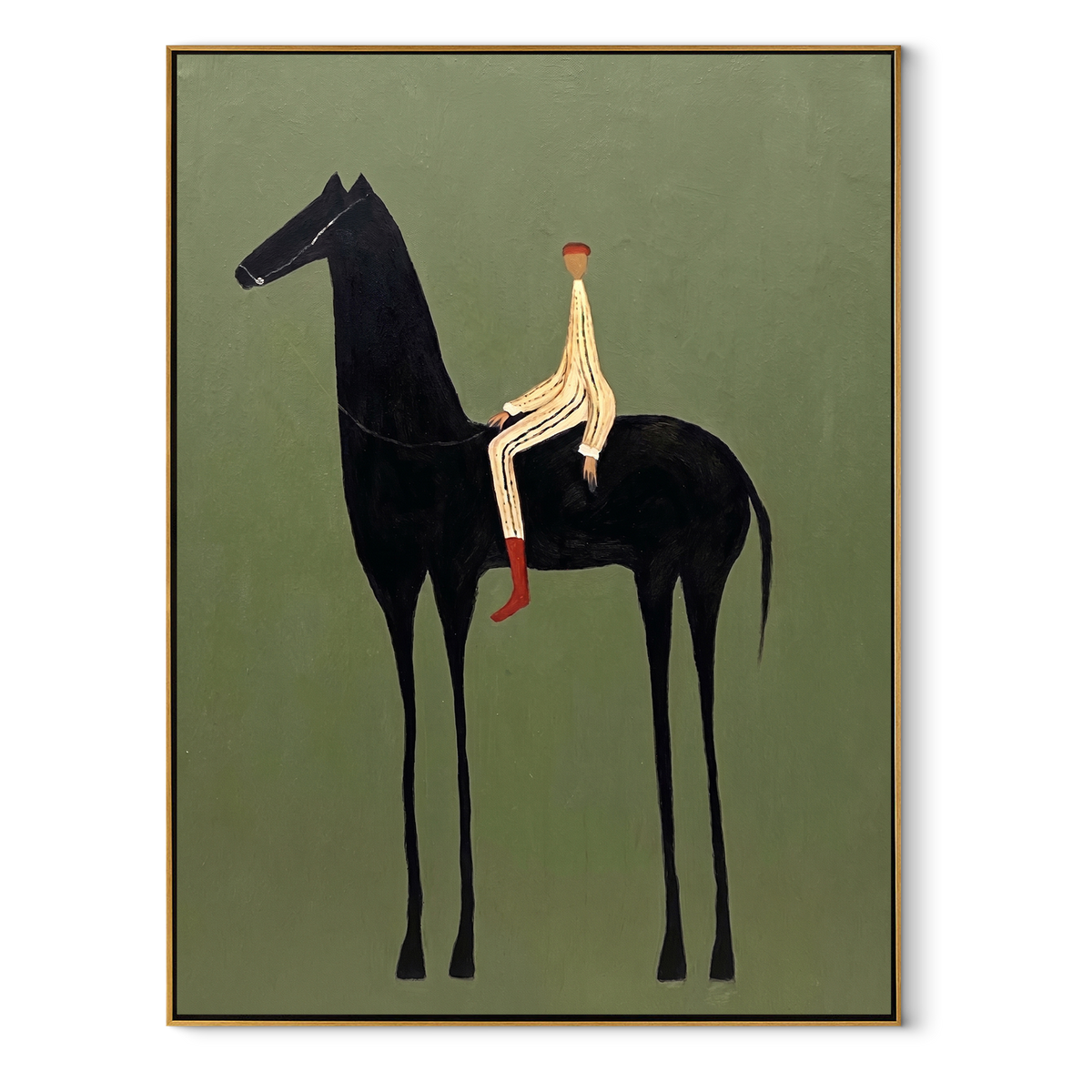 Pale Rider Holds Midnight equestrian horse painting, vertical canvas artwork