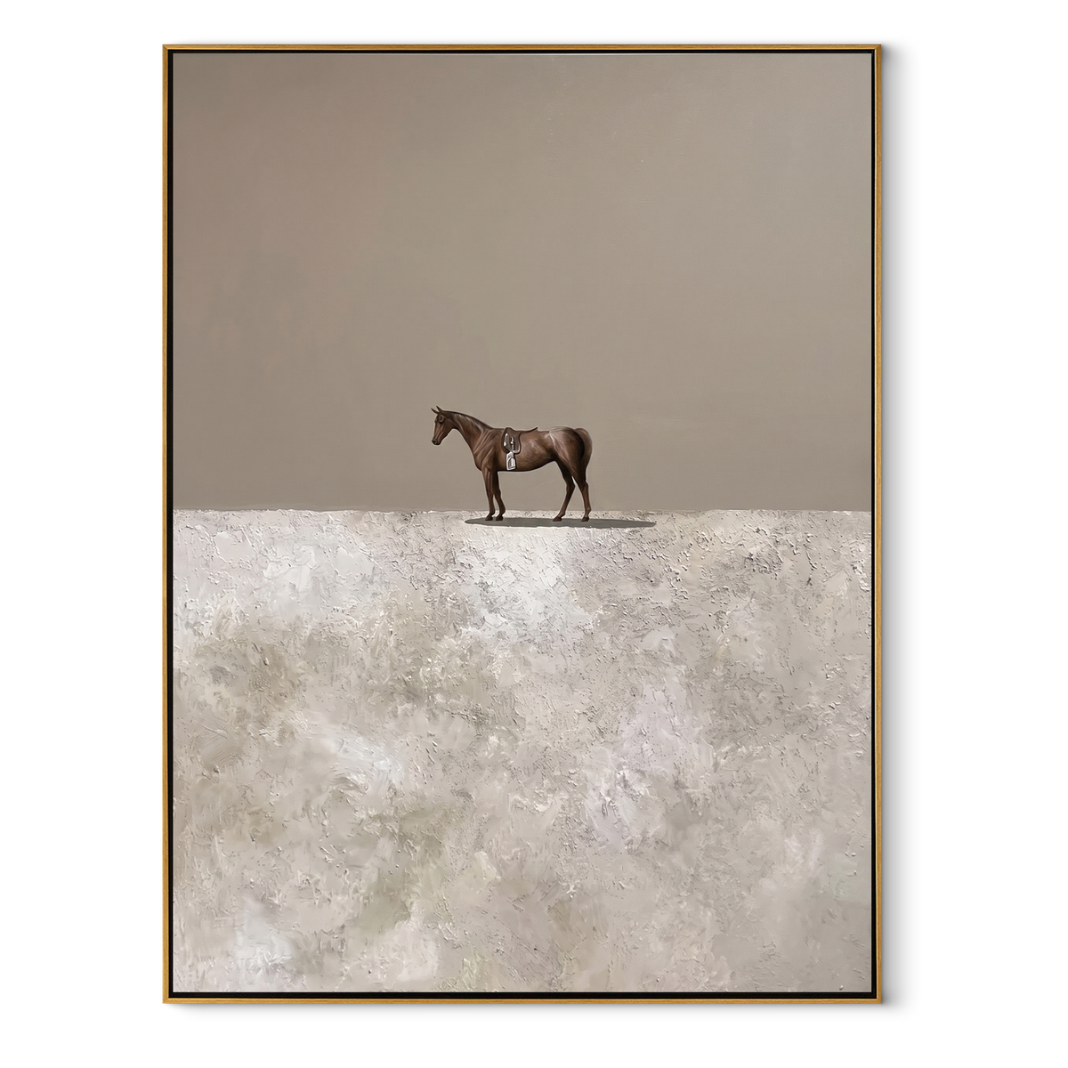 Small Horse Crosses Silence equestrian horse painting, vertical canvas artwork