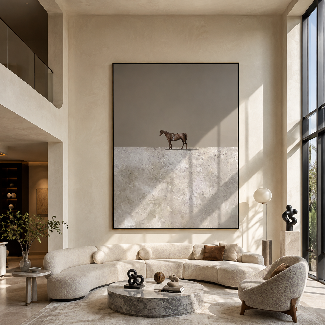 Small Horse Crosses Silence styled with warm modern furnishings
