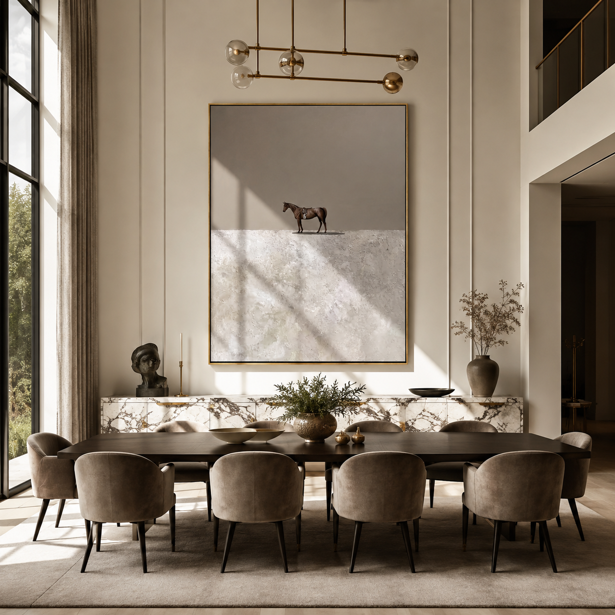 Small Horse Crosses Silence displayed in a layered residential setting