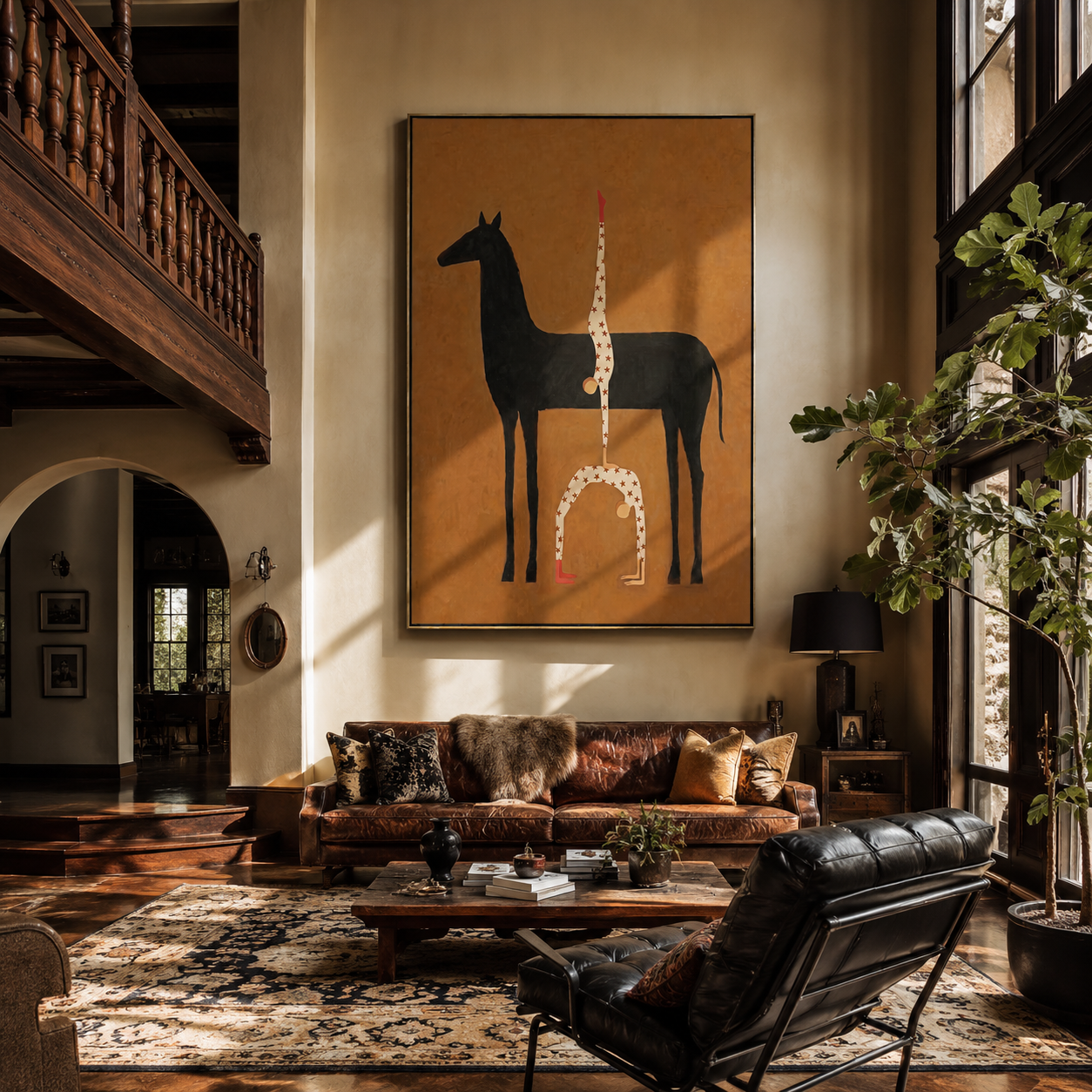 White Acrobat Rises Black styled with warm modern furnishings
