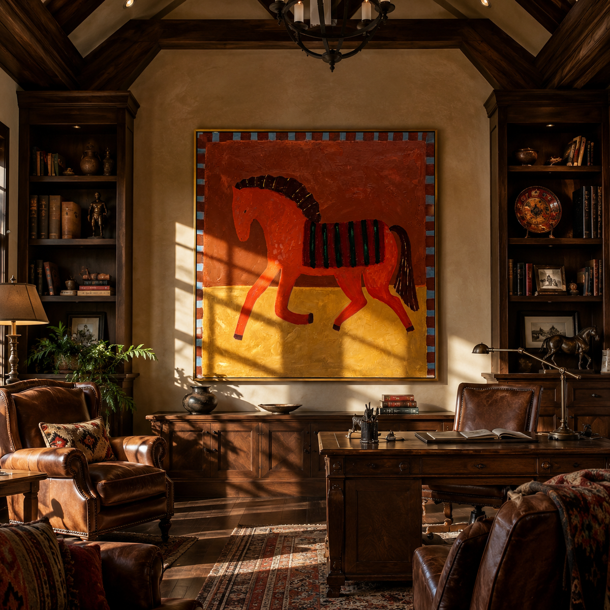 Red Horse Crosses Gold presented as a colorful interior focal point