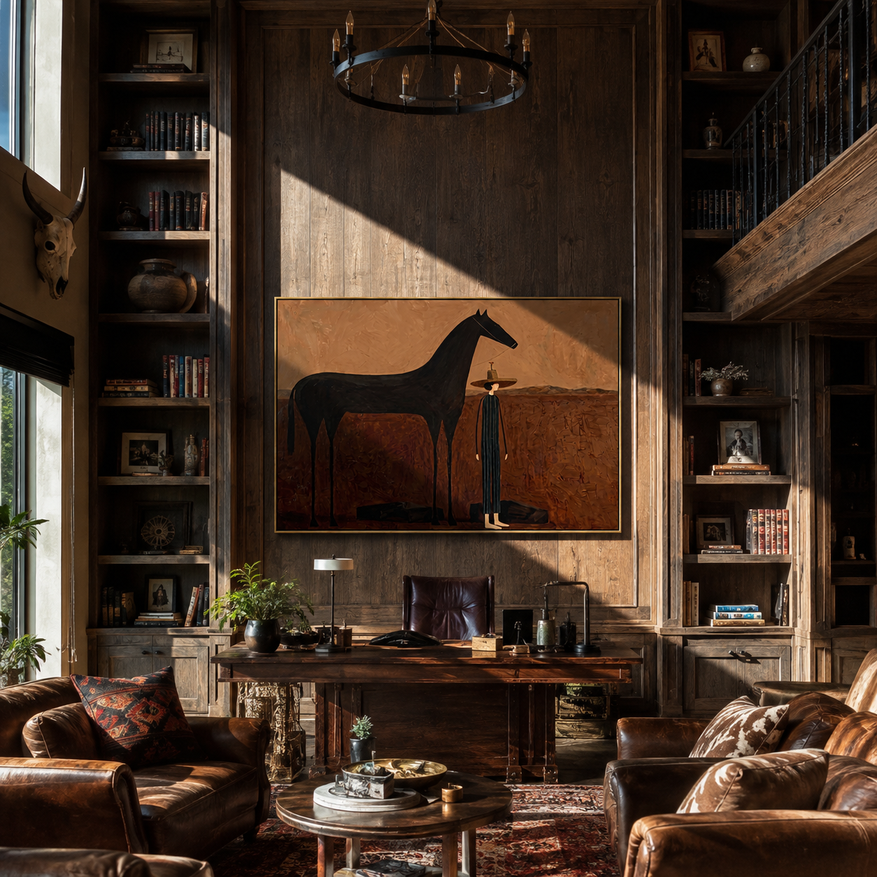 Woman Waits beside Midnight displayed in a layered residential setting