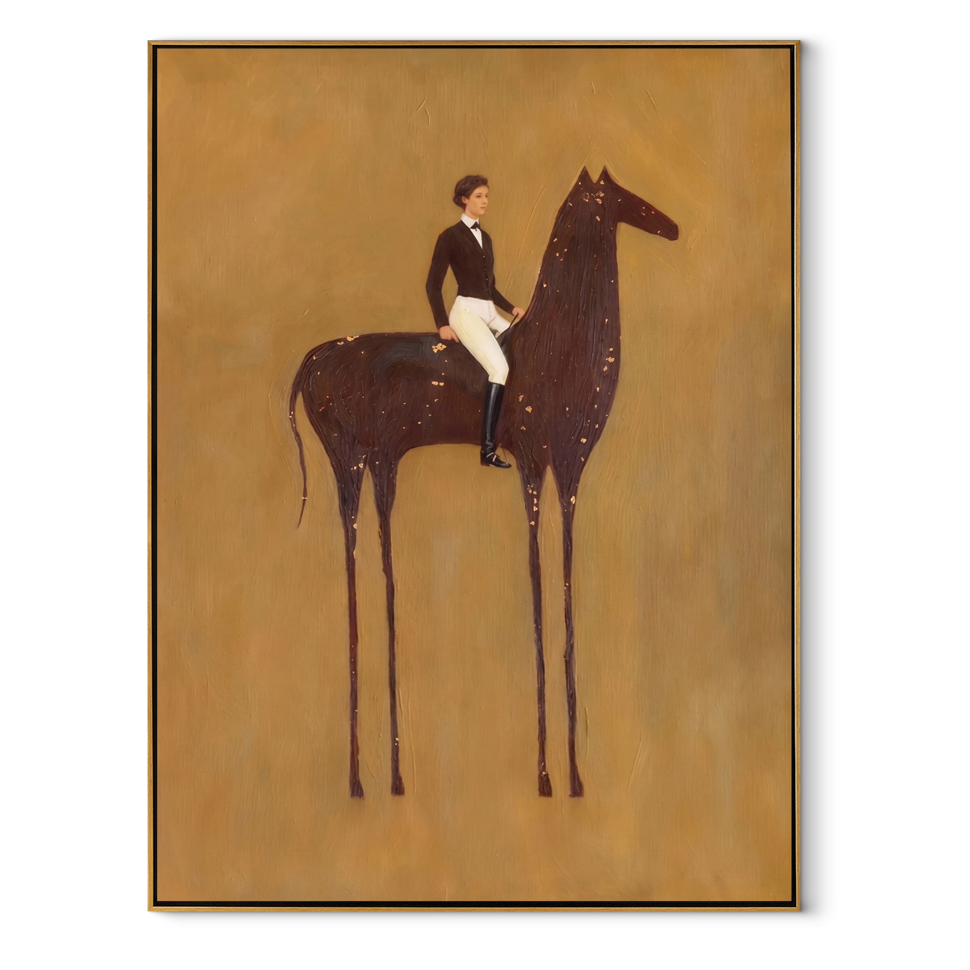 White Breeches Ride Spots equestrian horse painting, vertical canvas artwork
