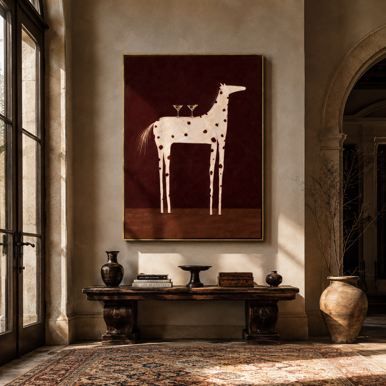 Three Glasses Crown Ivory styled with warm modern furnishings