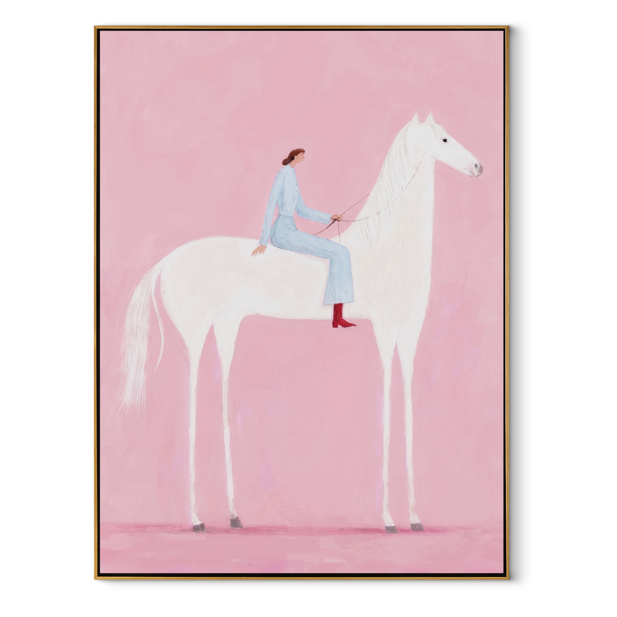 Blue Rider Crosses Blush equestrian horse painting, vertical canvas artwork