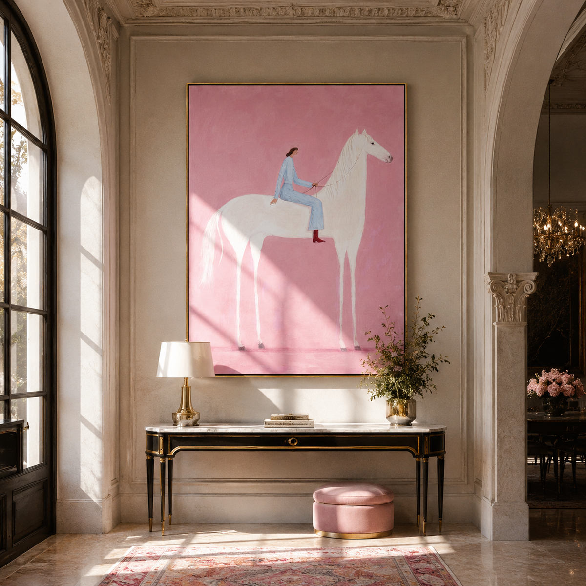 Blue Rider Crosses Blush presented as a colorful interior focal point