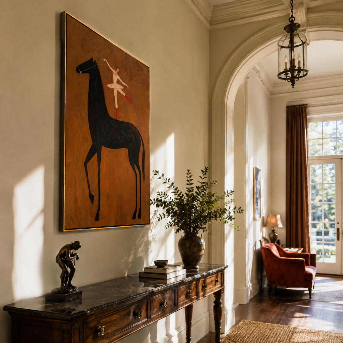 White Acrobat Reaches Midnight presented as a colorful interior focal point