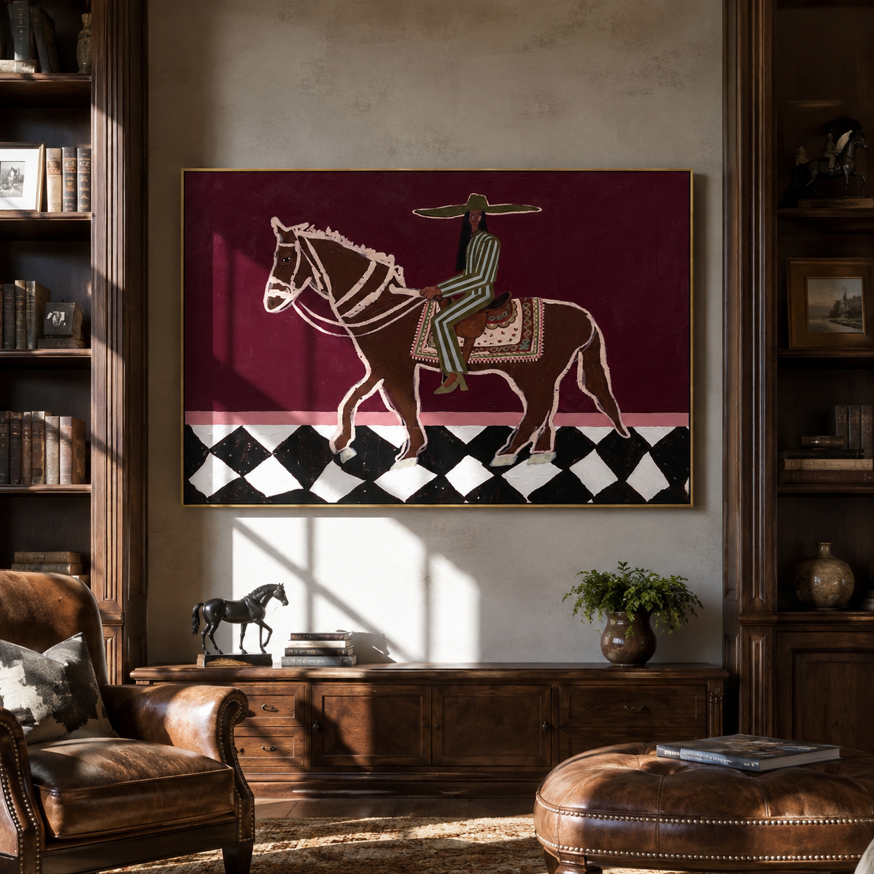 Green Stripes Cross Checks displayed in a layered residential setting