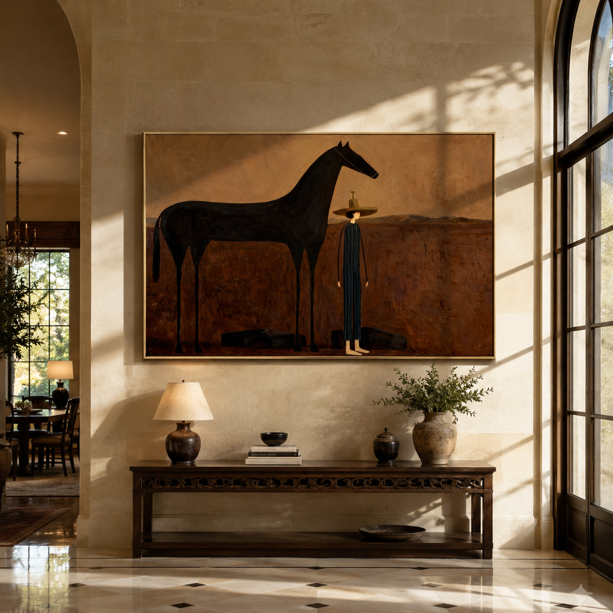 Woman Returns beside Midnight displayed in a collected contemporary interior