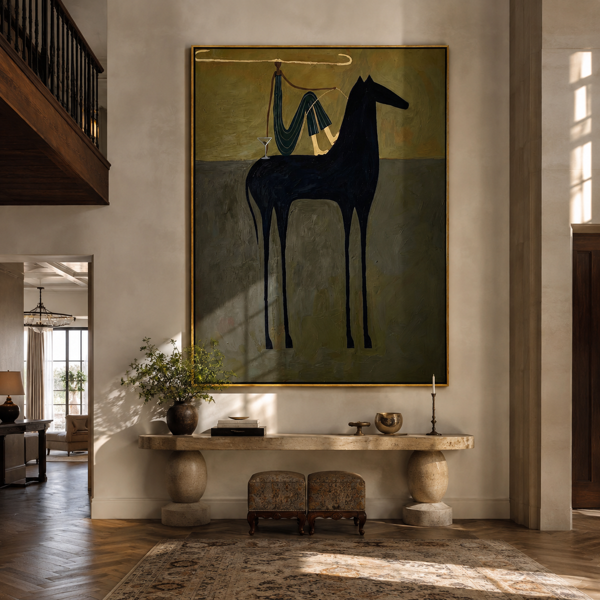 Blue Drapery Rests High displayed in a collected contemporary interior