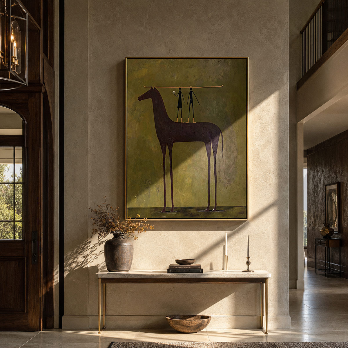 Two Figures Hold Violet displayed in a collected contemporary interior