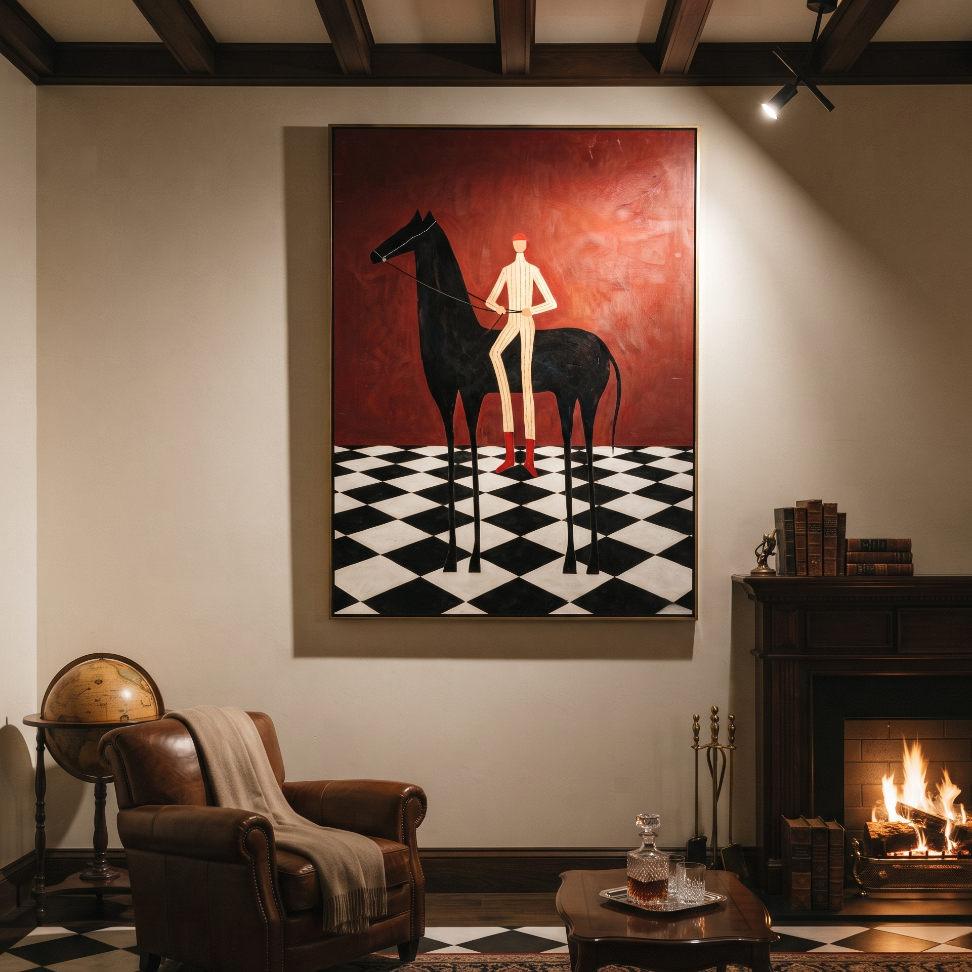Red Boots Cross Checks displayed in a collected contemporary interior