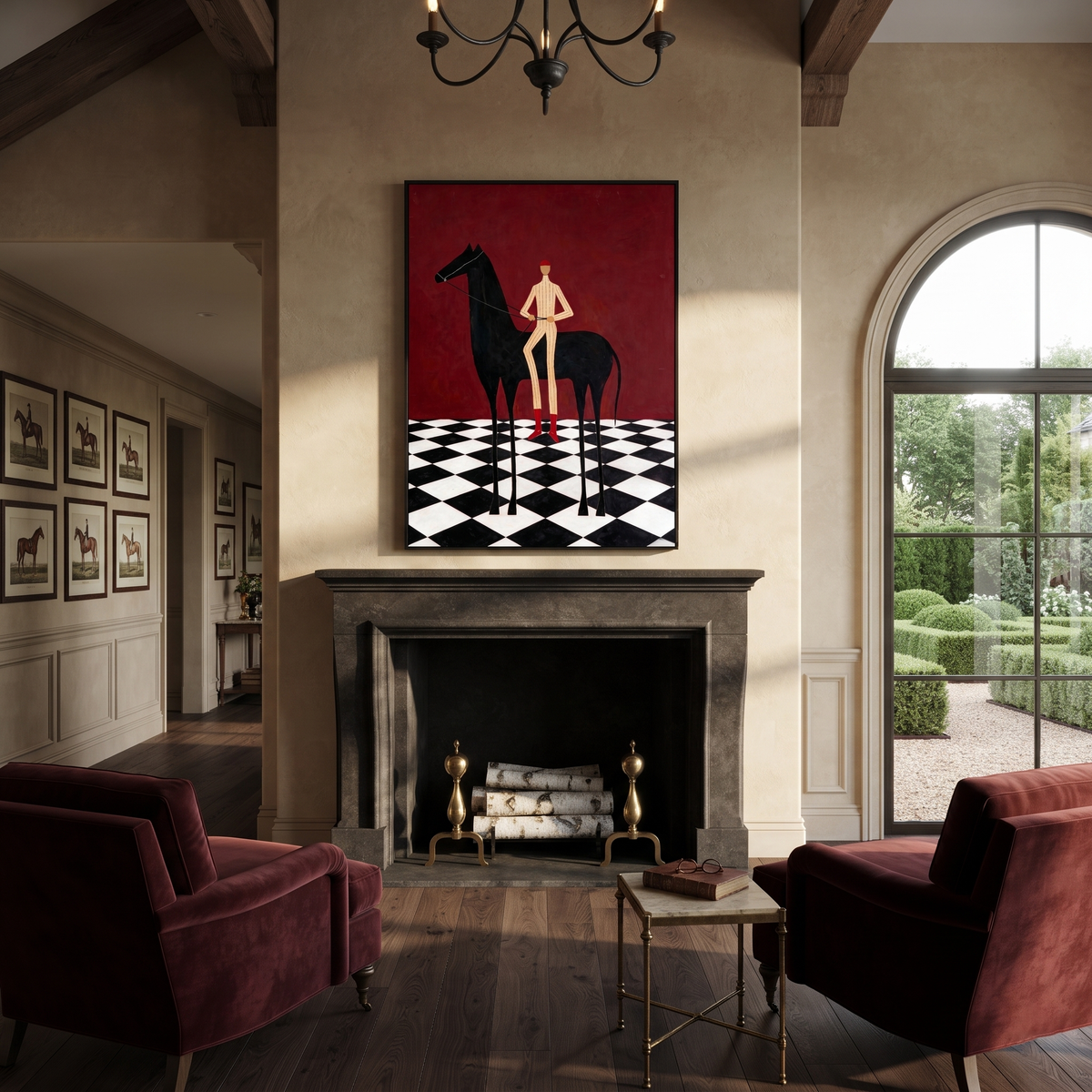 Red Boots Cross Checks presented as a colorful interior focal point