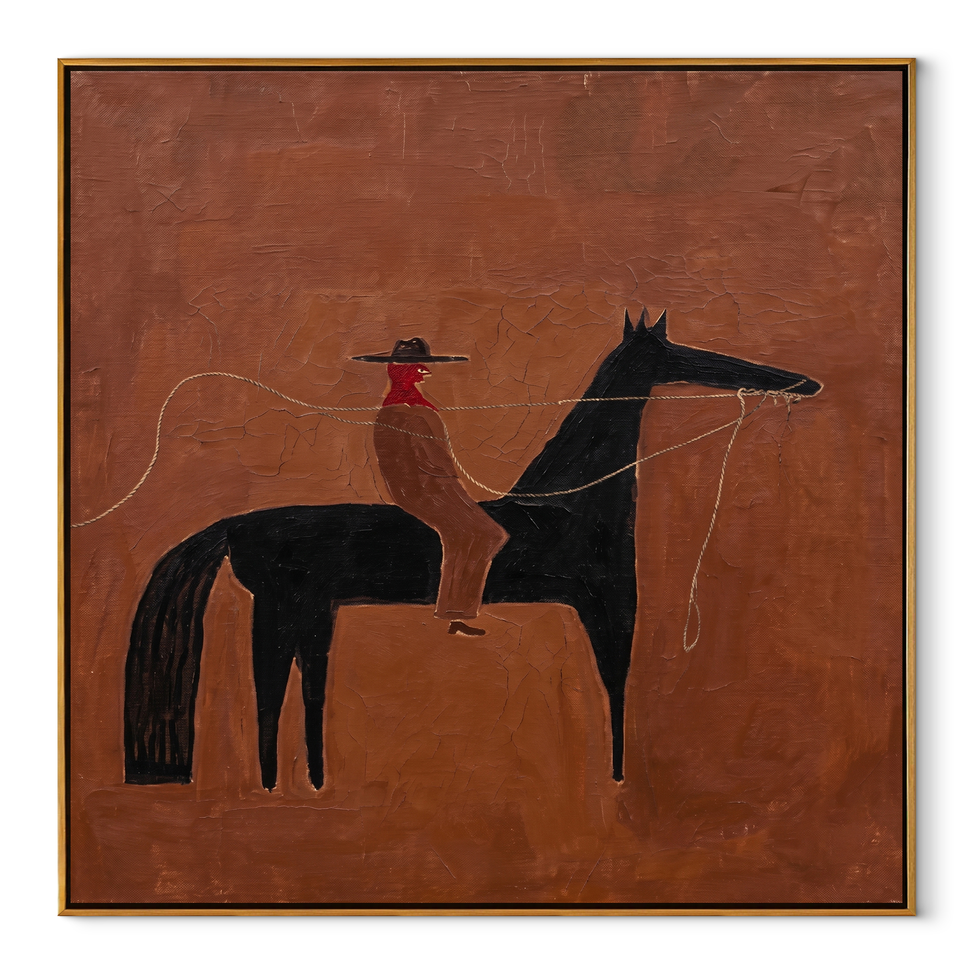 Rope Curves Through Umber equestrian horse painting, square canvas artwork