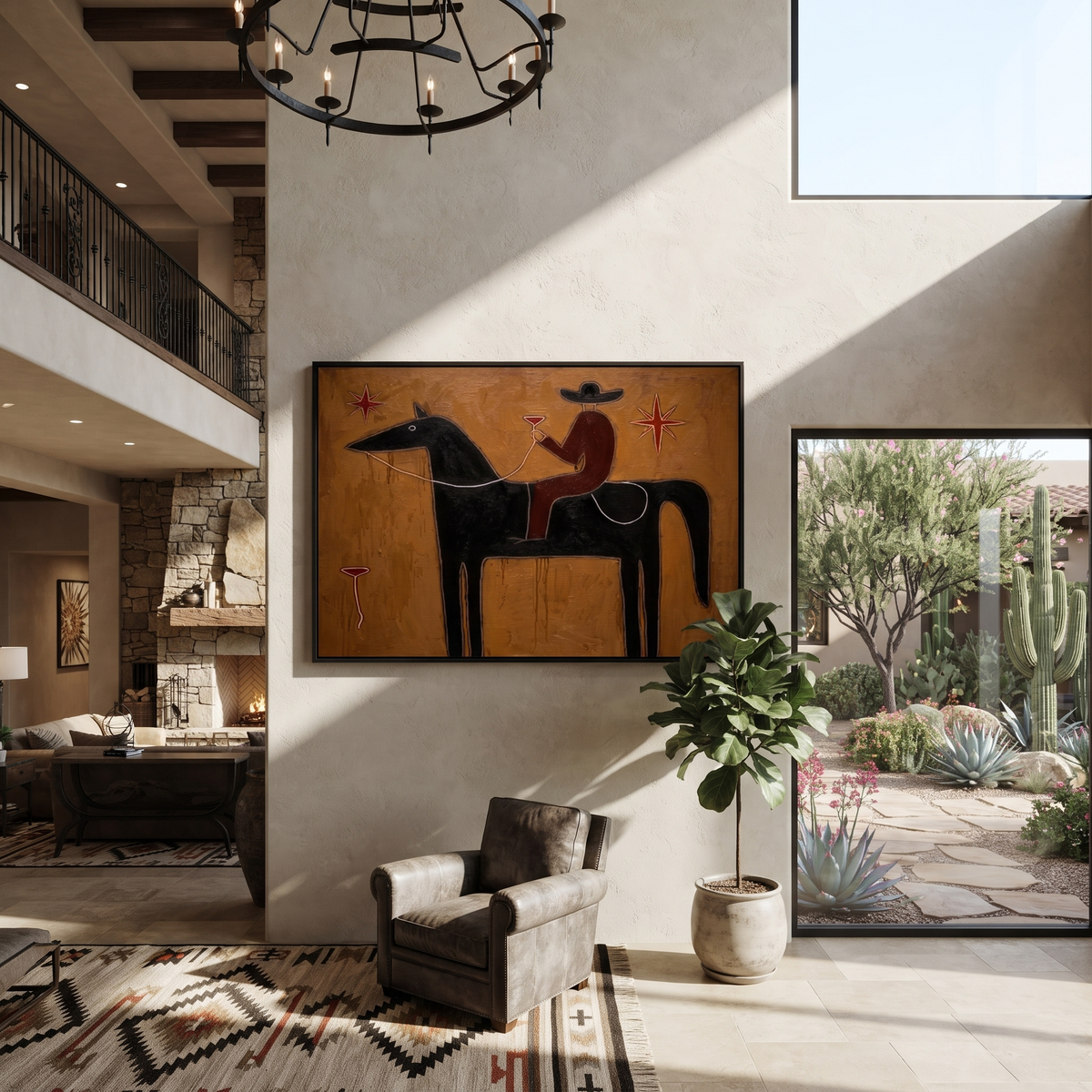 Rider Toasts Between Stars displayed in a collected contemporary interior