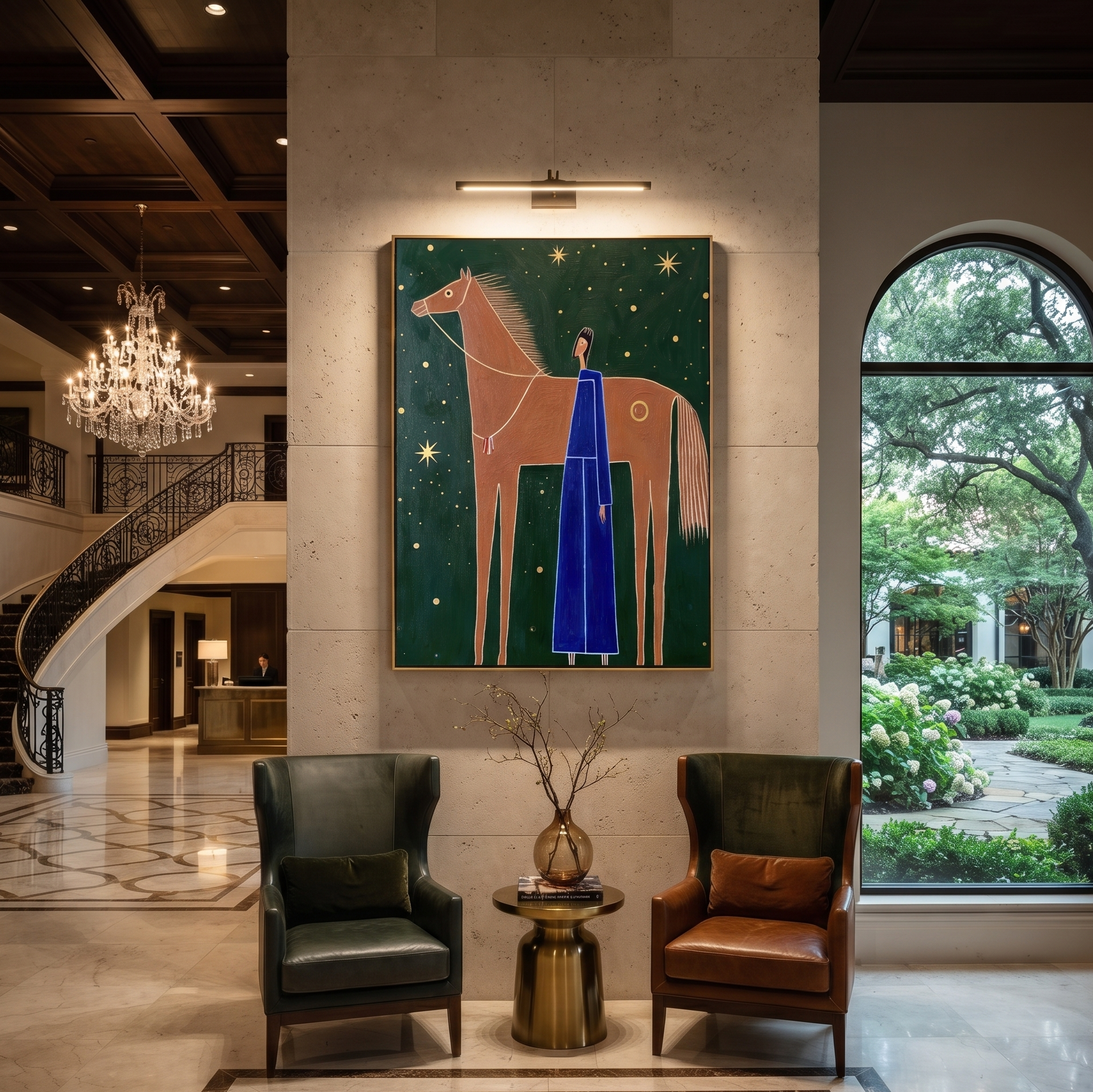 Blue Figure Greets Stars displayed in a collected contemporary interior