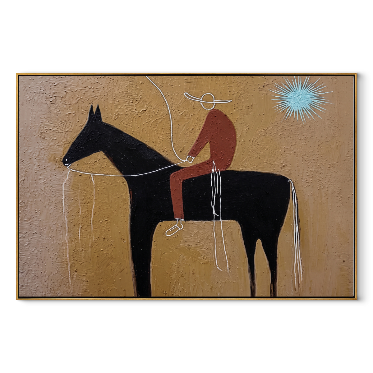 Pale Loop Finds Rider equestrian horse painting, horizontal canvas artwork
