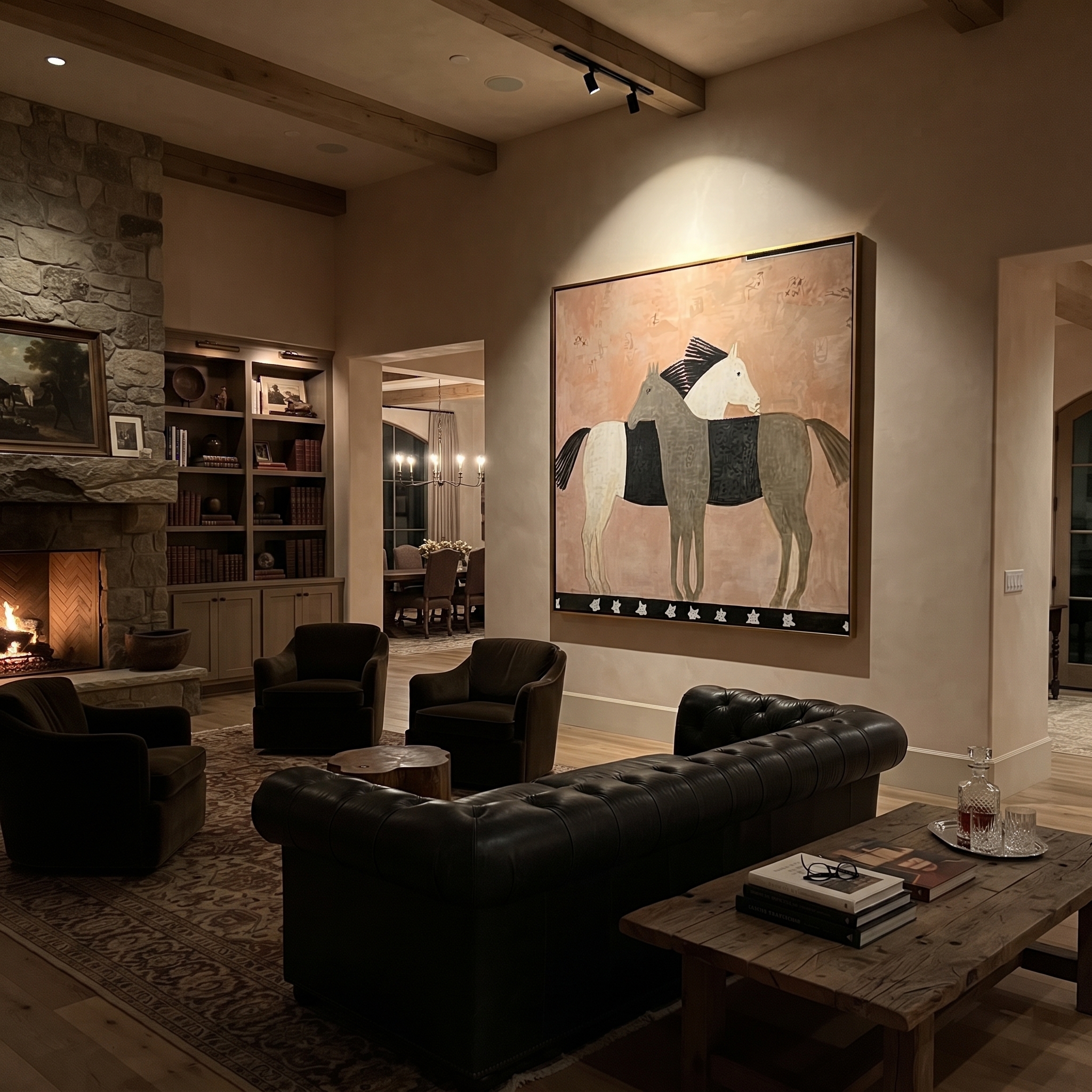 Three Horses Share Pink styled with wood, linen, and modern decor