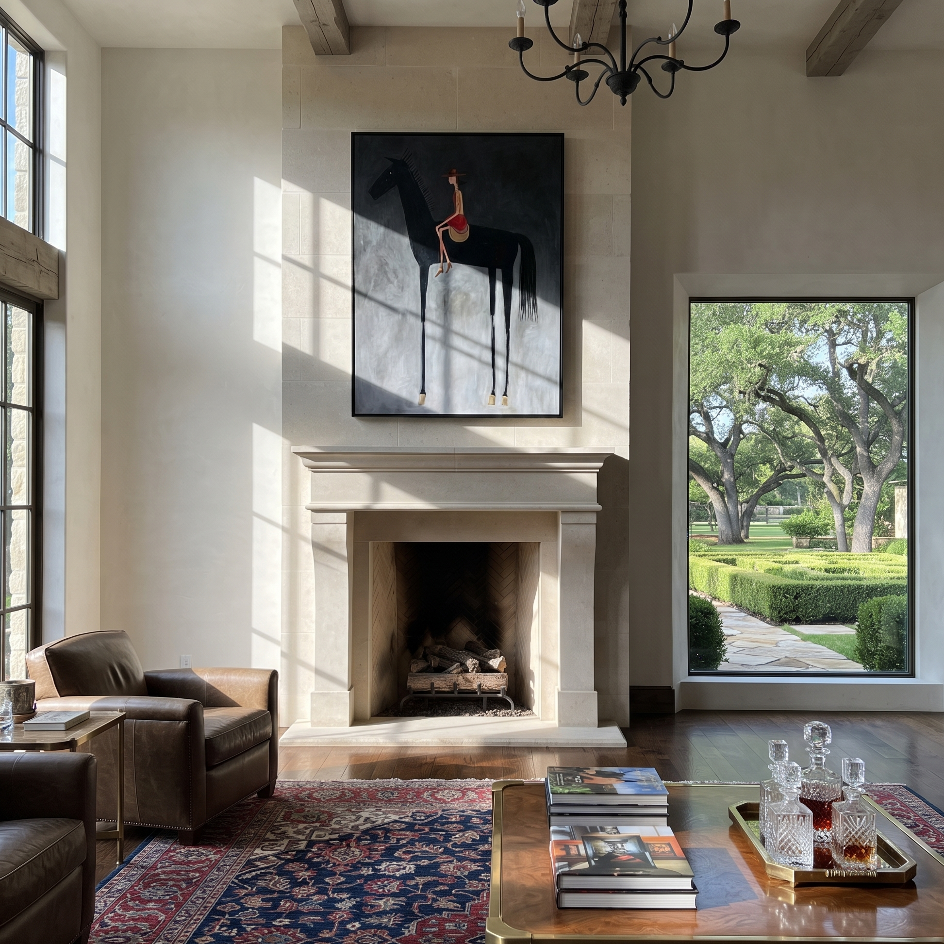 Red Saddle Meets Charcoal presented as a colorful interior focal point