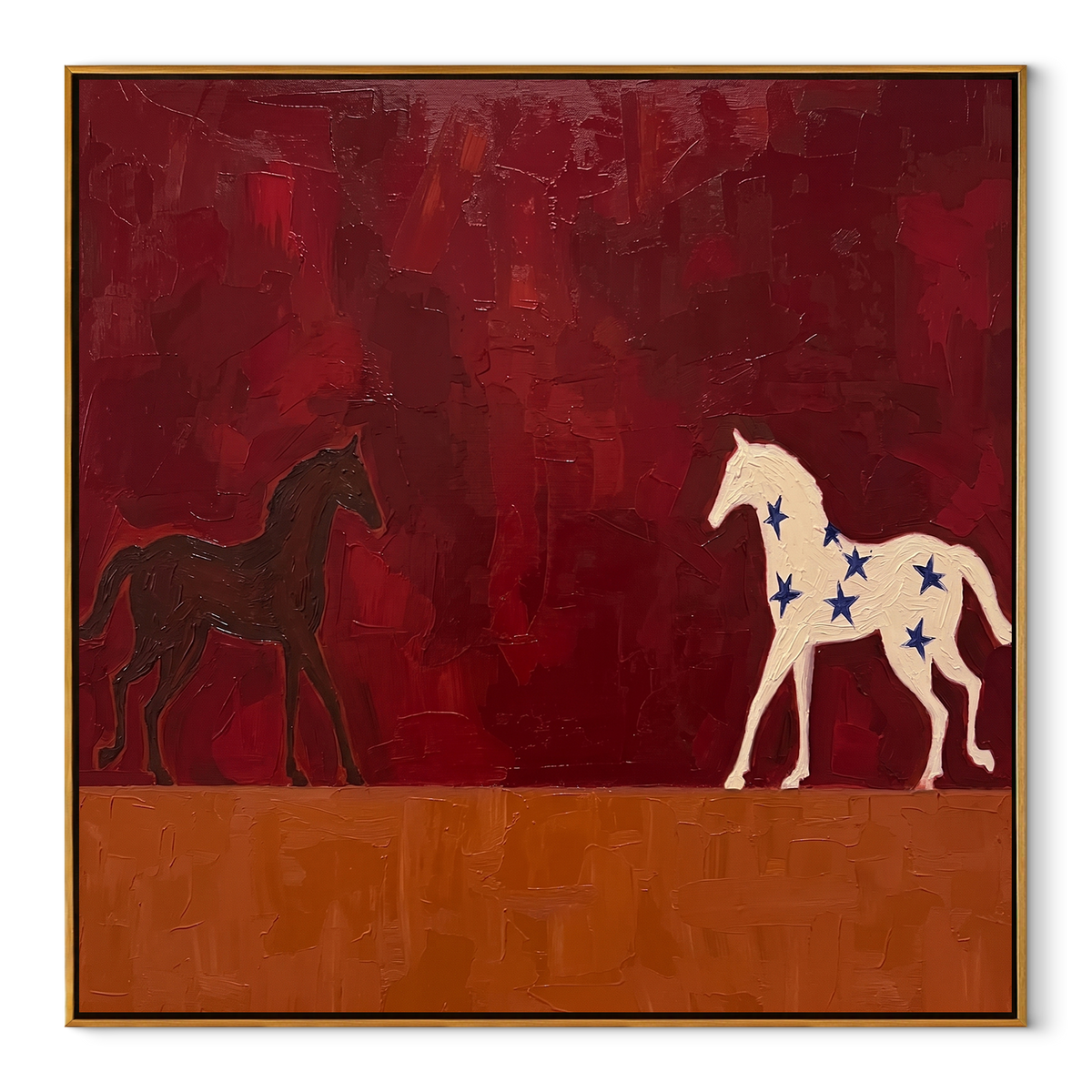 Star Horse Follows Shadow equestrian horse painting, square canvas artwork