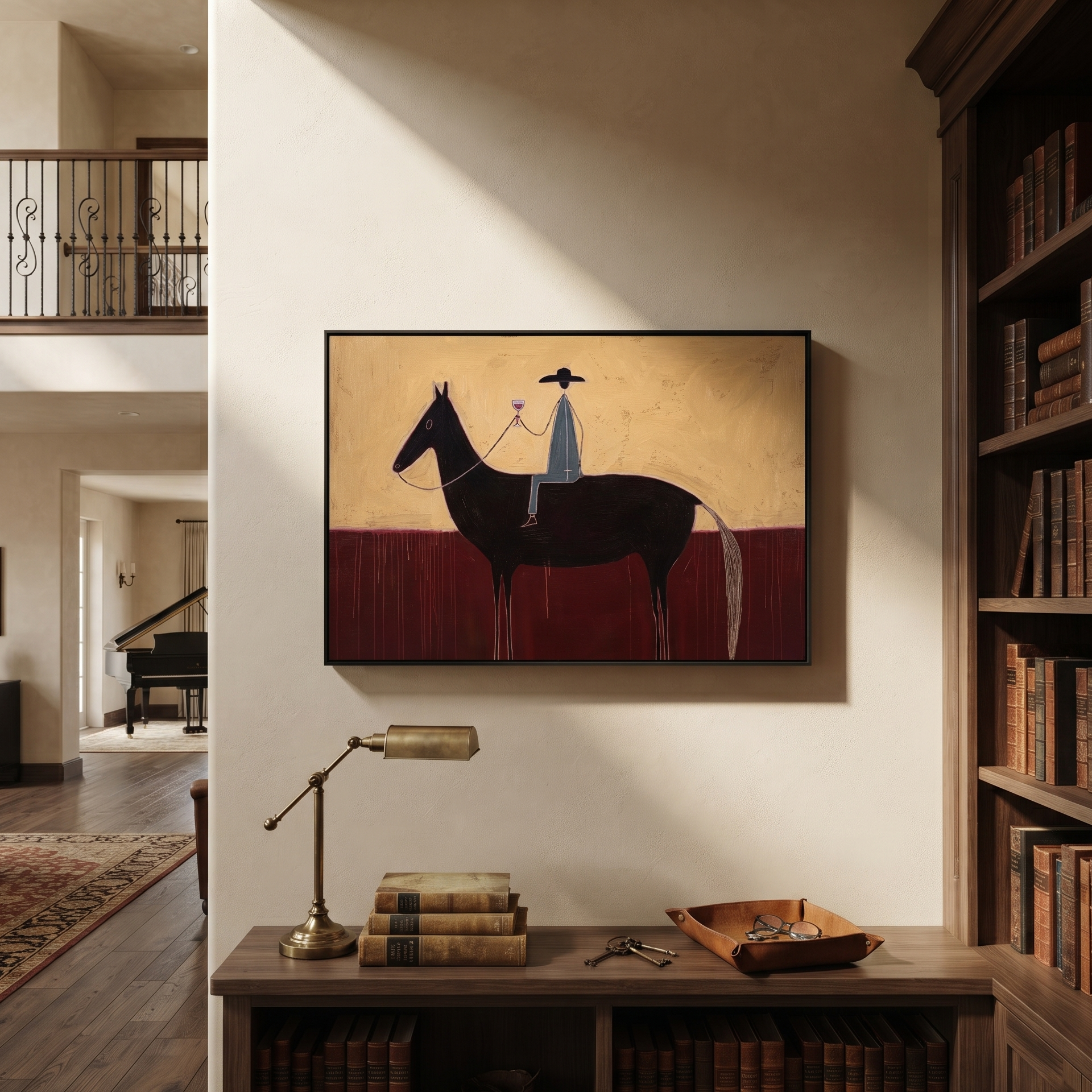 Wine Rises Above Black displayed in a layered residential setting