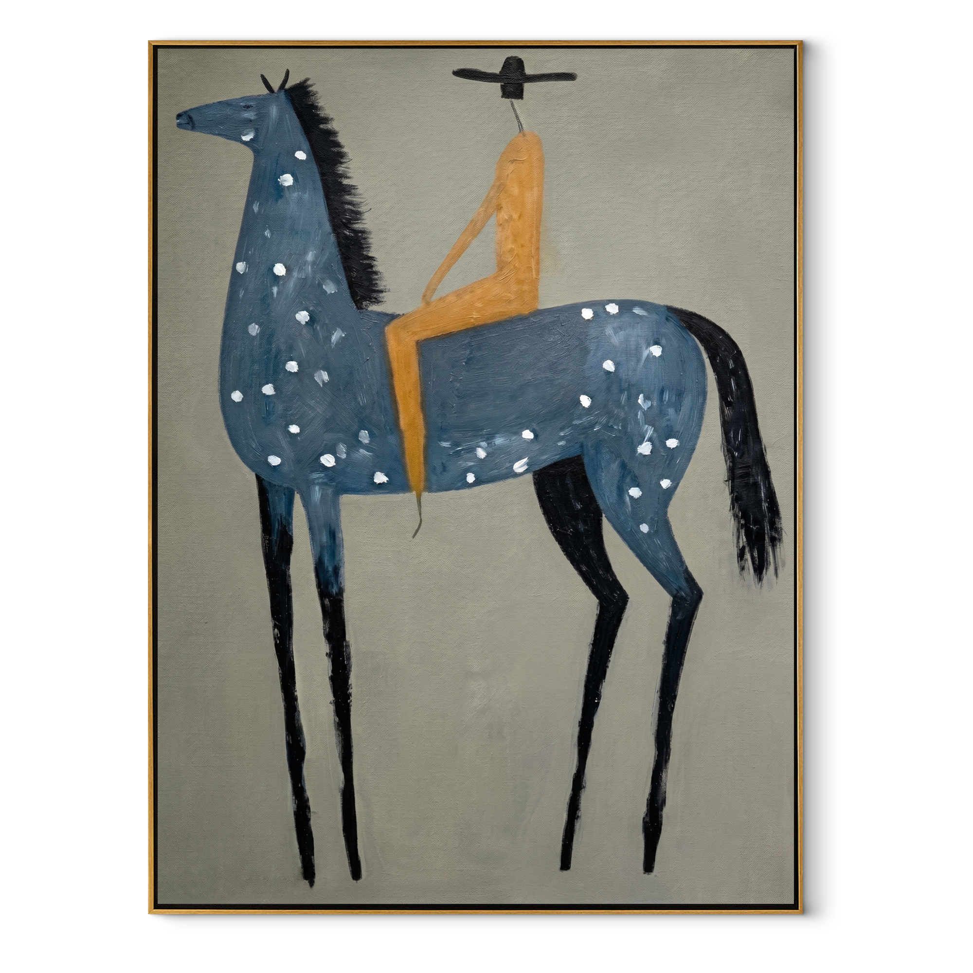 Blue Dapples Carry Gold equestrian horse painting, vertical canvas artwork