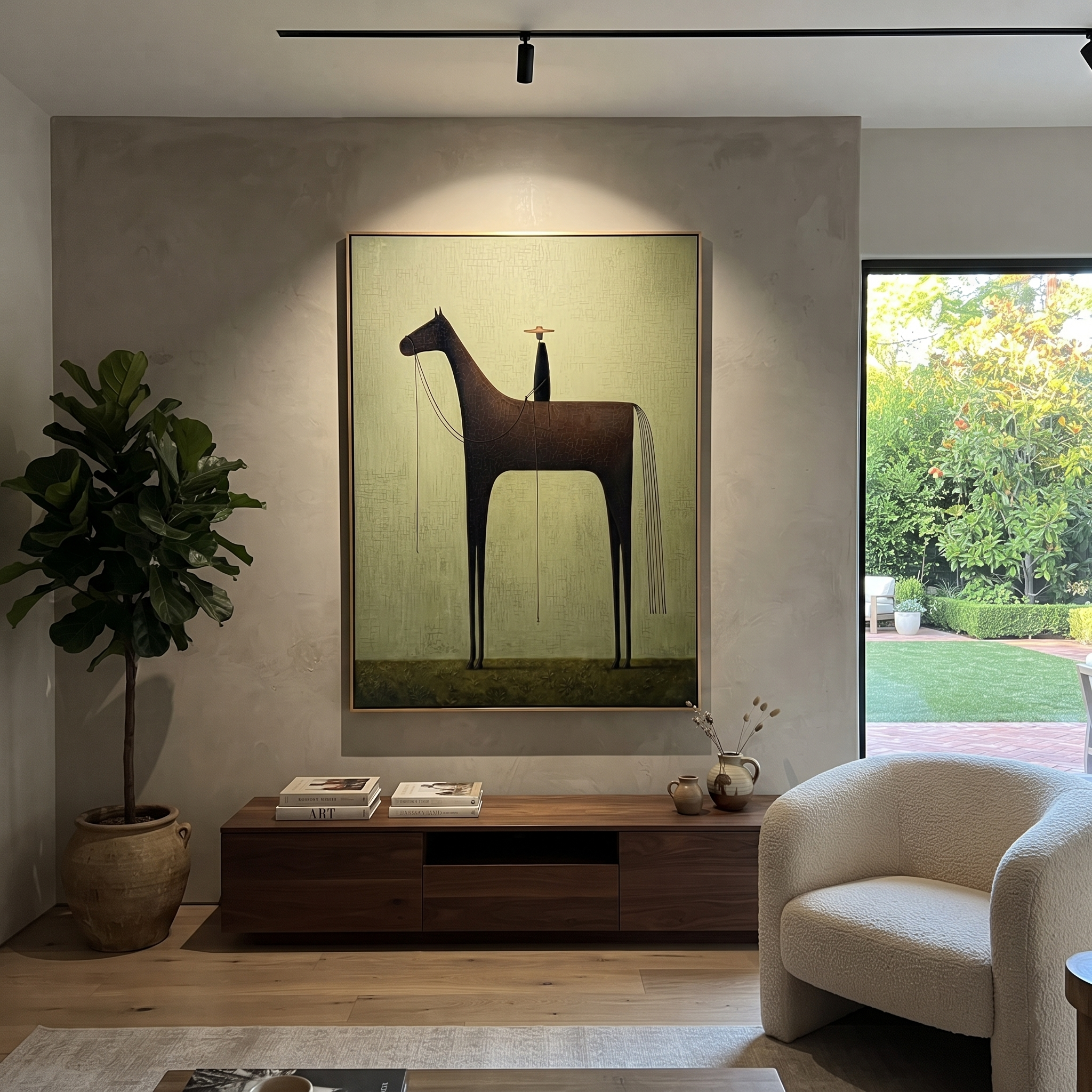 Black Horse Towers Sage displayed in a collected contemporary interior
