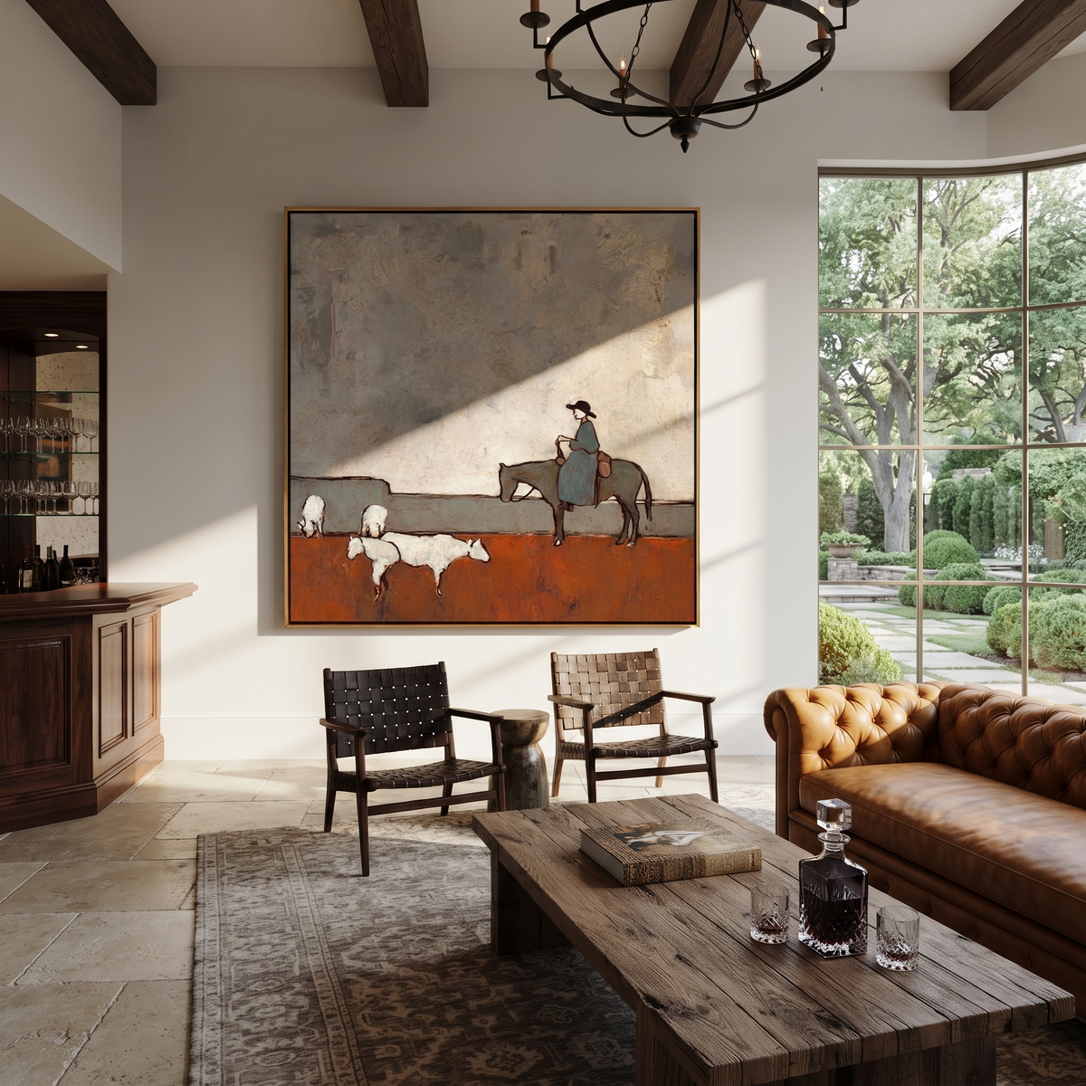 Sheep Cross Rust Pasture presented as a colorful interior focal point
