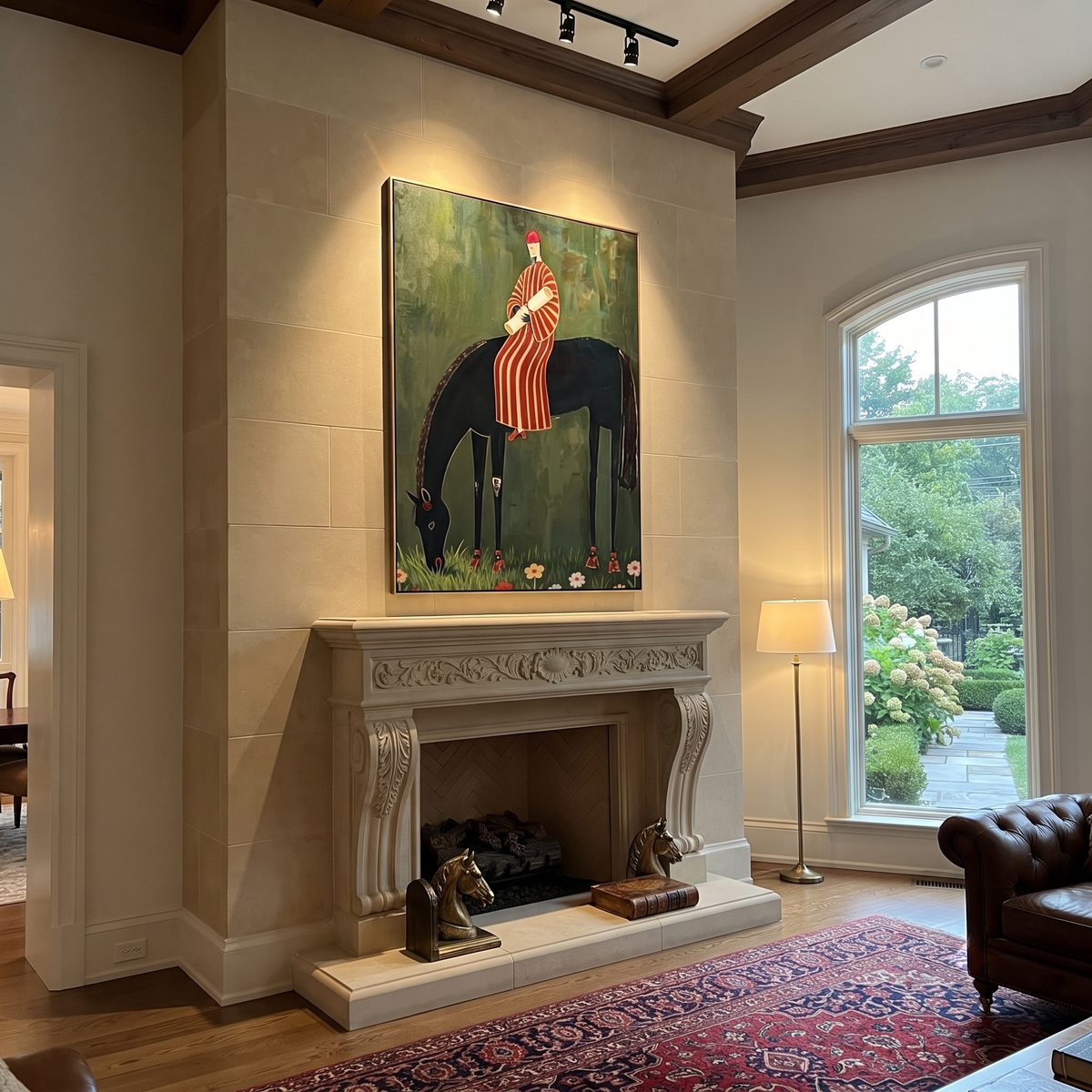 Striped Rider Finds Meadow presented as a colorful interior focal point
