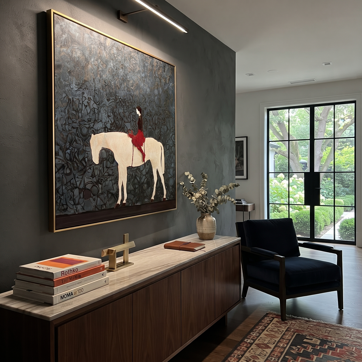 Red Saddle Crosses Blue styled with warm modern furnishings
