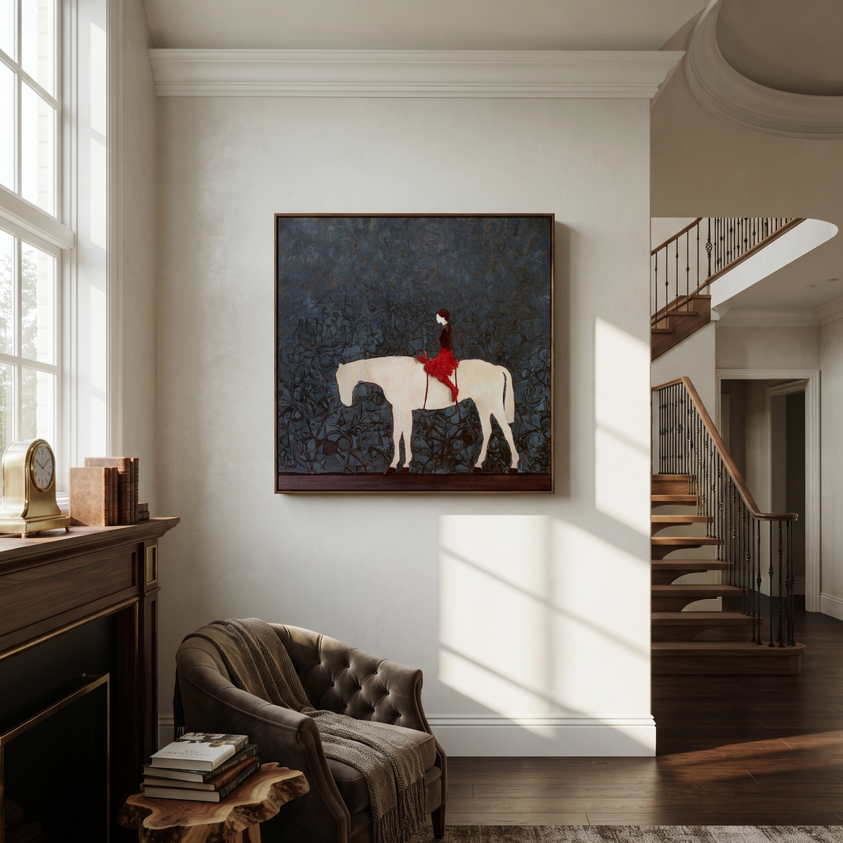 Red Saddle Crosses Blue presented as a colorful interior focal point
