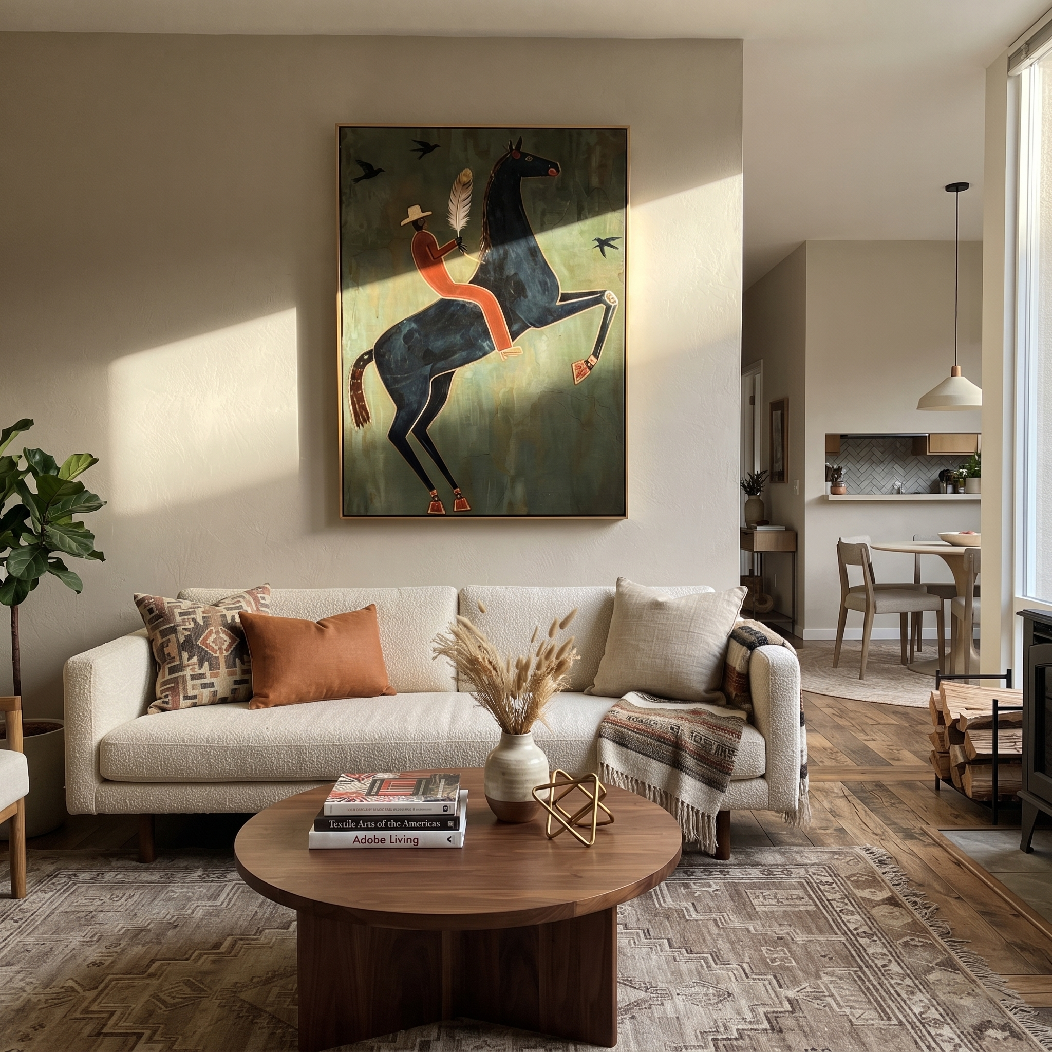 Feather Rider Rears Green displayed in a collected contemporary interior