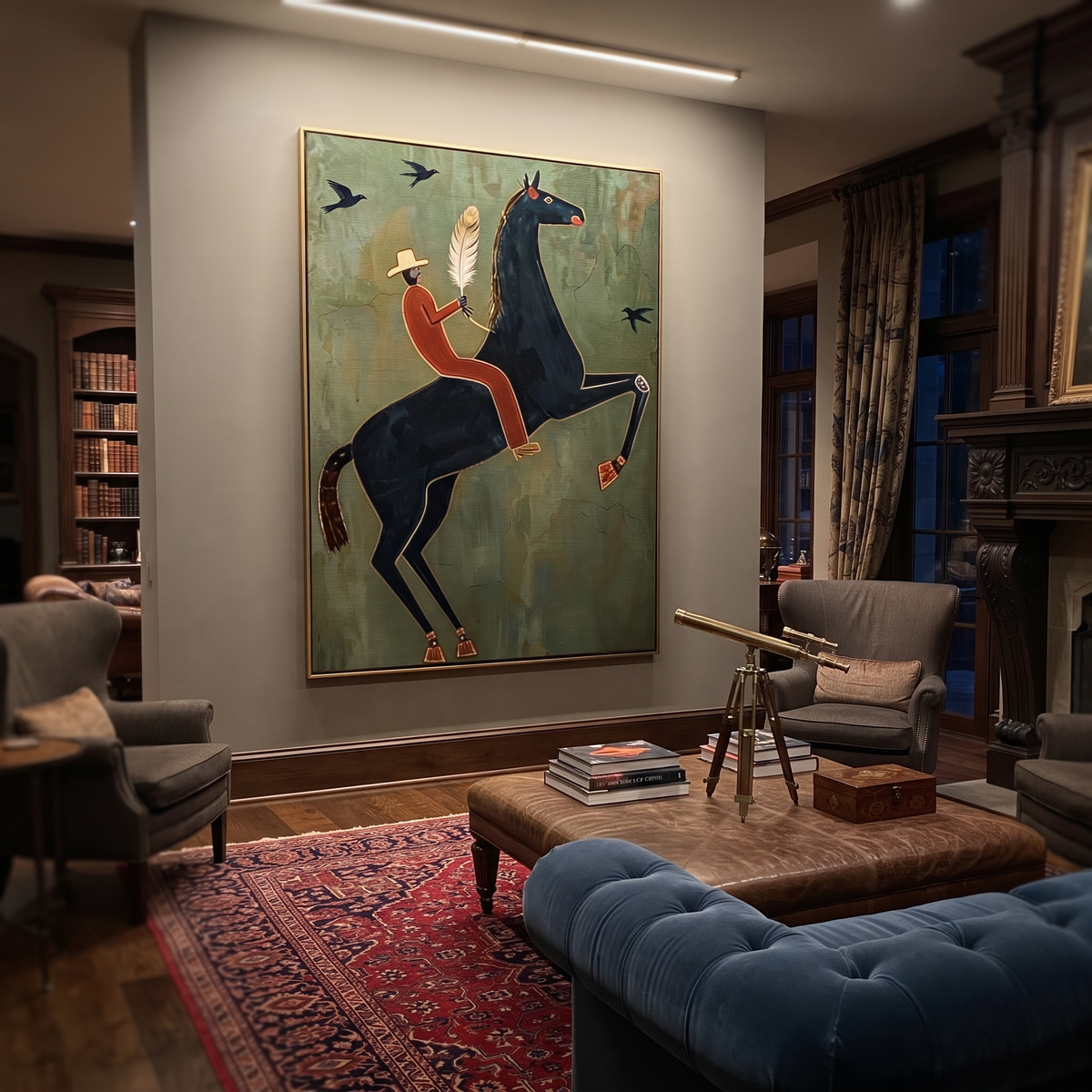 Feather Rider Rears Green presented as a colorful interior focal point