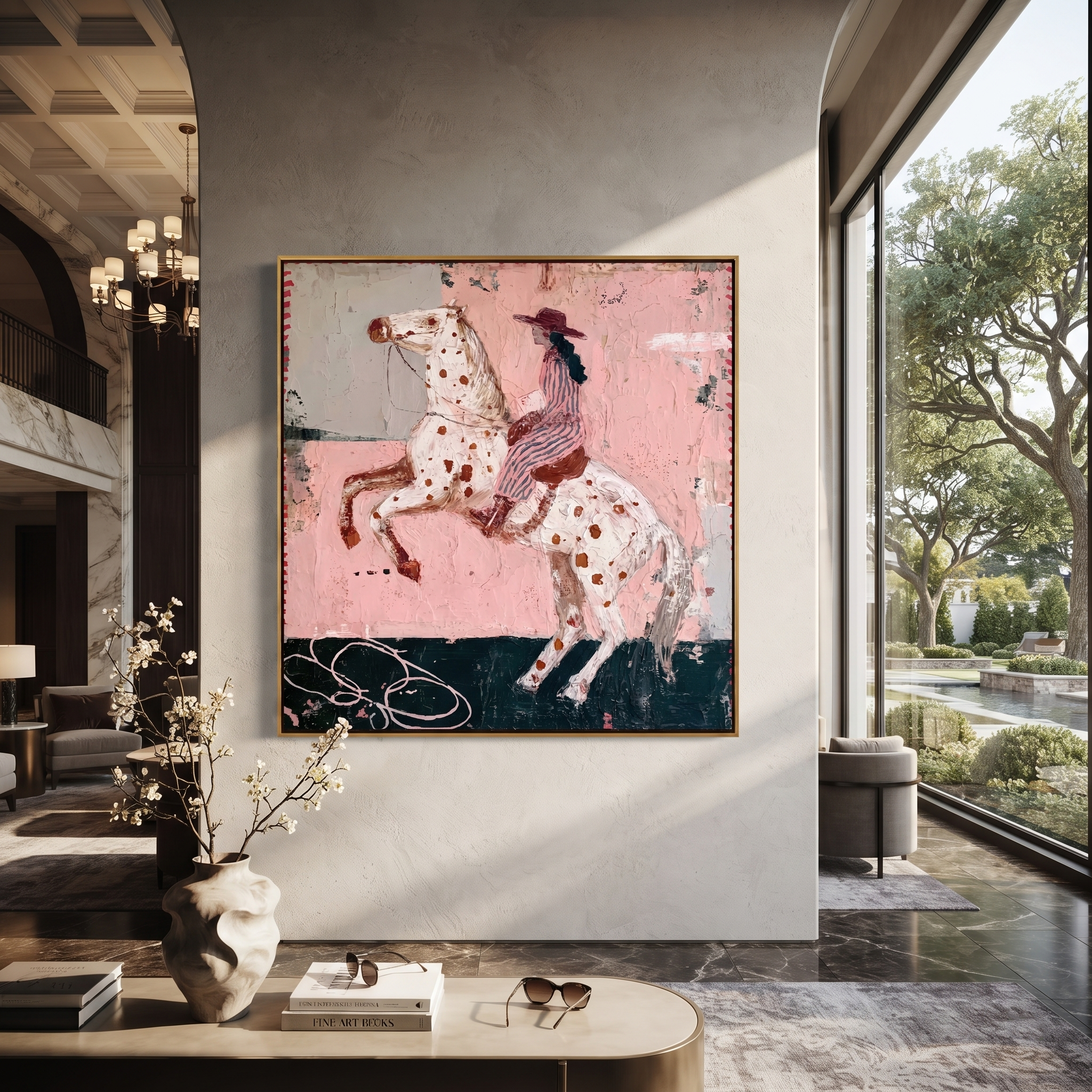 Spotted Horse Rises Blush presented as a colorful interior focal point