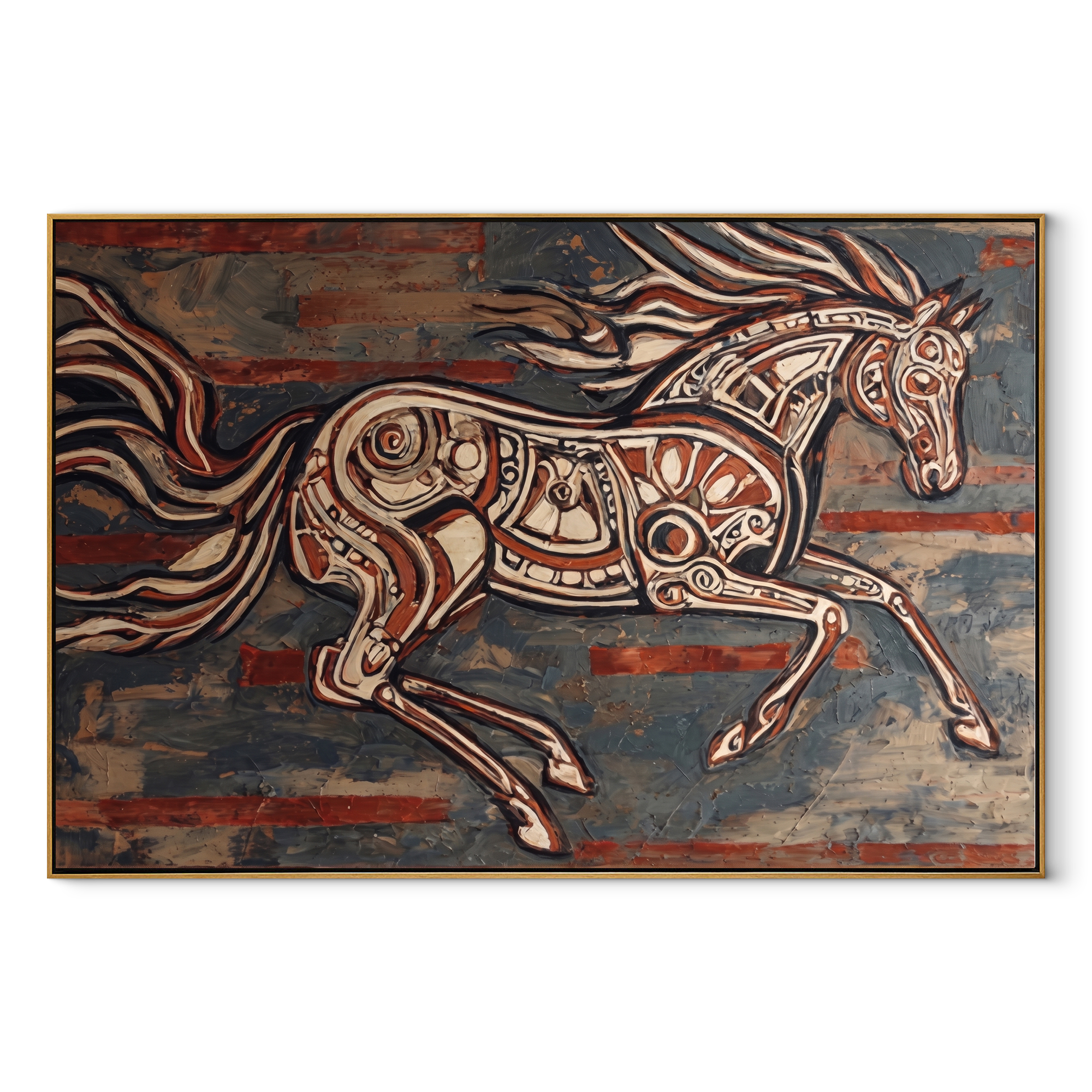 Painted Horse Cuts Wind equestrian horse painting, horizontal canvas artwork