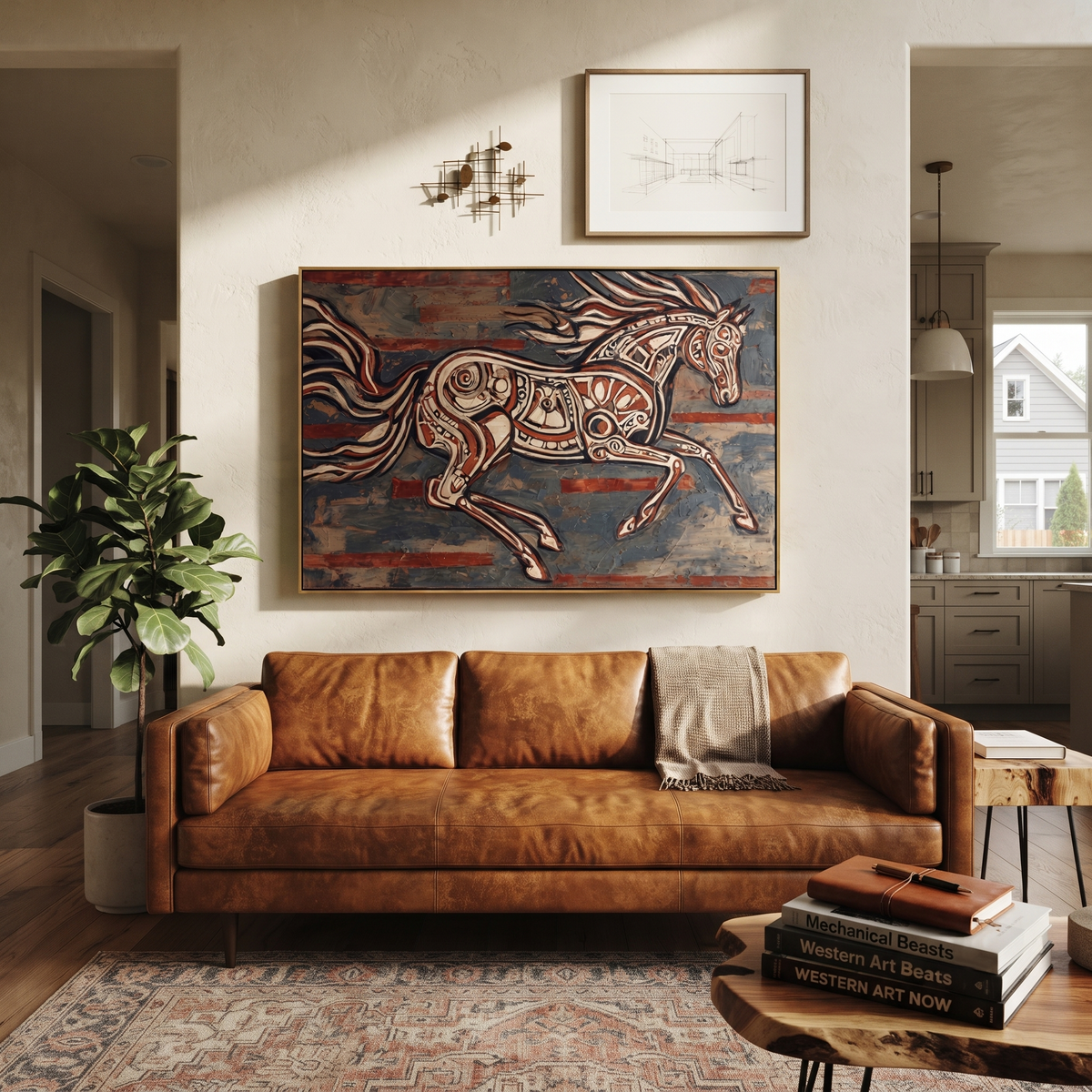 Painted Horse Cuts Wind presented as a colorful interior focal point