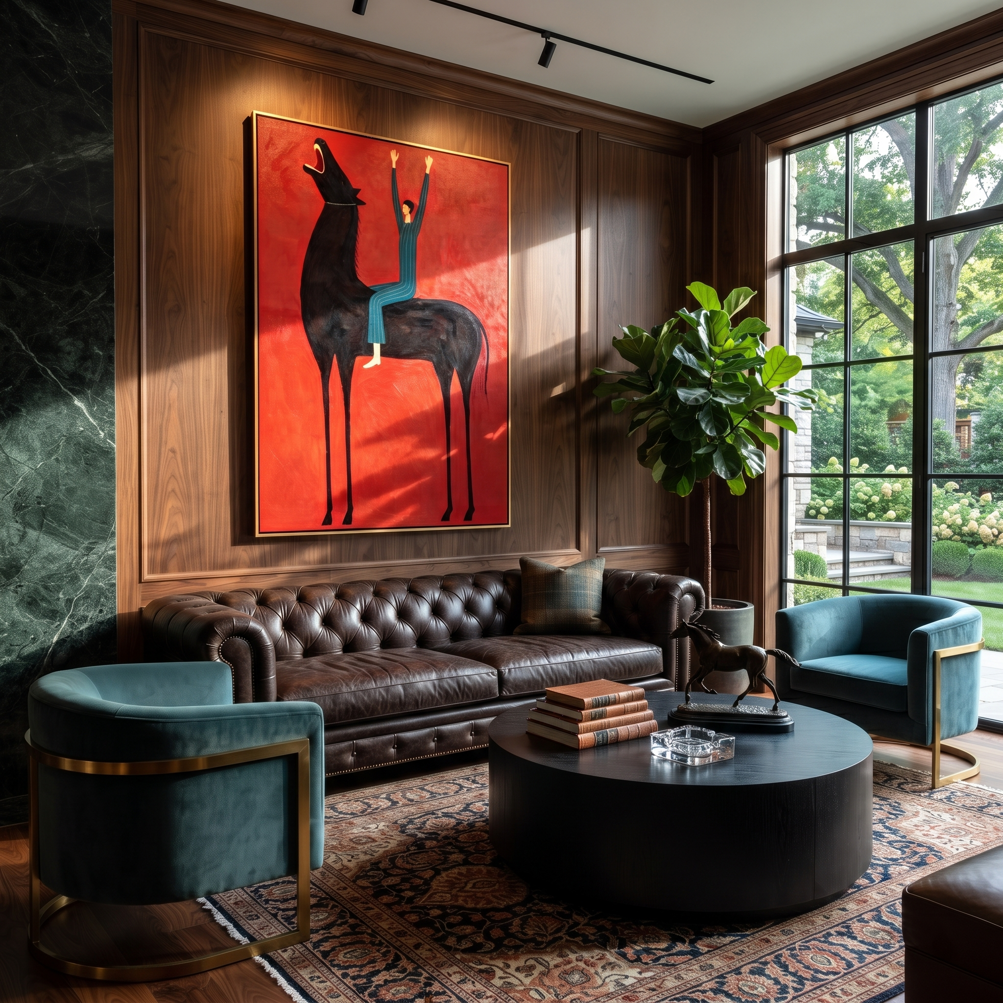 Raised Hands Meet Crimson presented as a colorful interior focal point