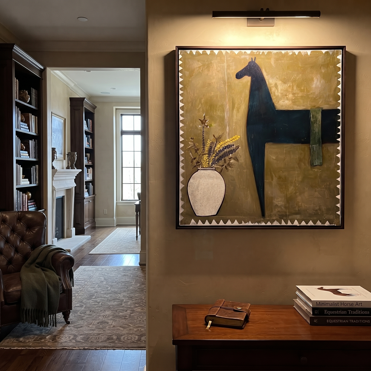 Flowers Wait Beside Horse presented as a colorful interior focal point