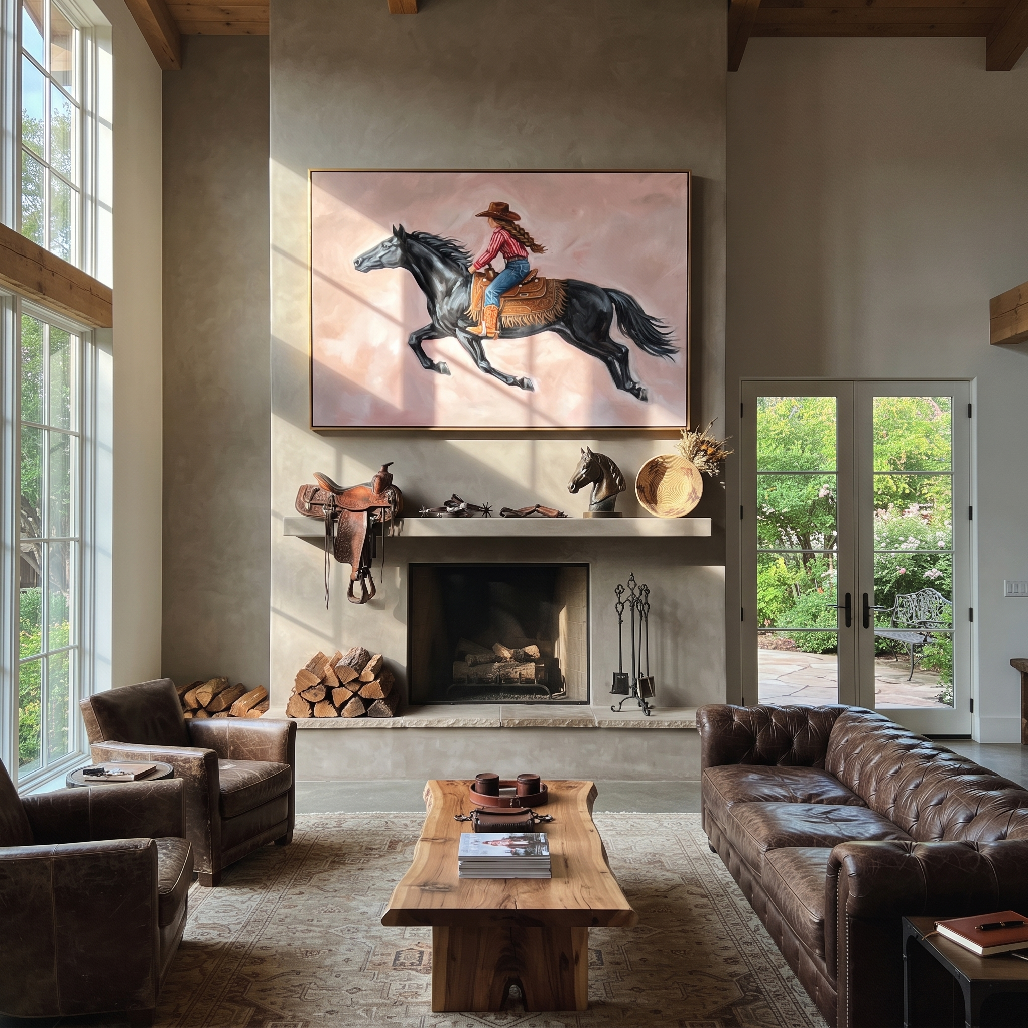 Cowgirl Gallops Through Blush displayed in a collected contemporary interior