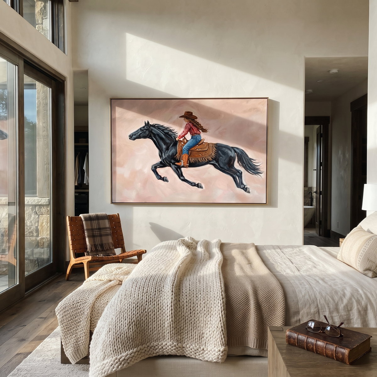 Cowgirl Gallops Through Blush presented as a colorful interior focal point
