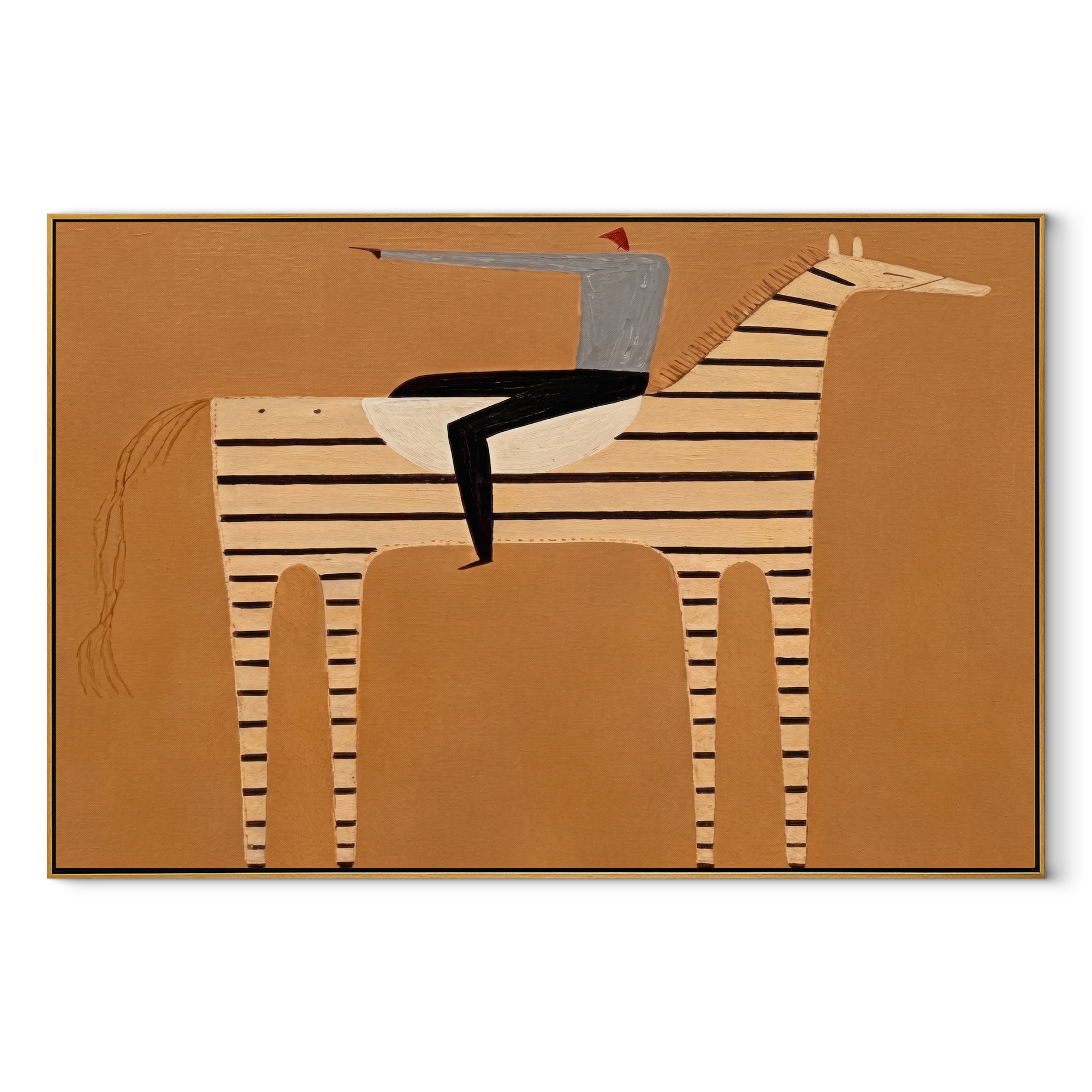 Silver Hat Crosses Stripes equestrian horse painting, horizontal canvas artwork