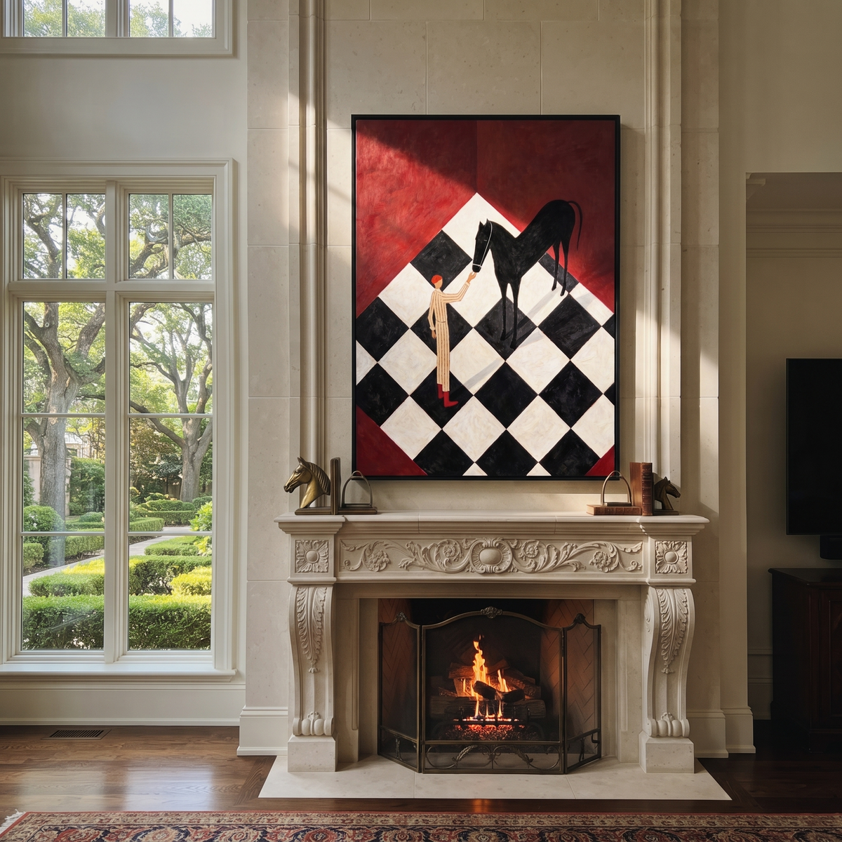 Black Horse Bends Checked displayed in a collected contemporary interior